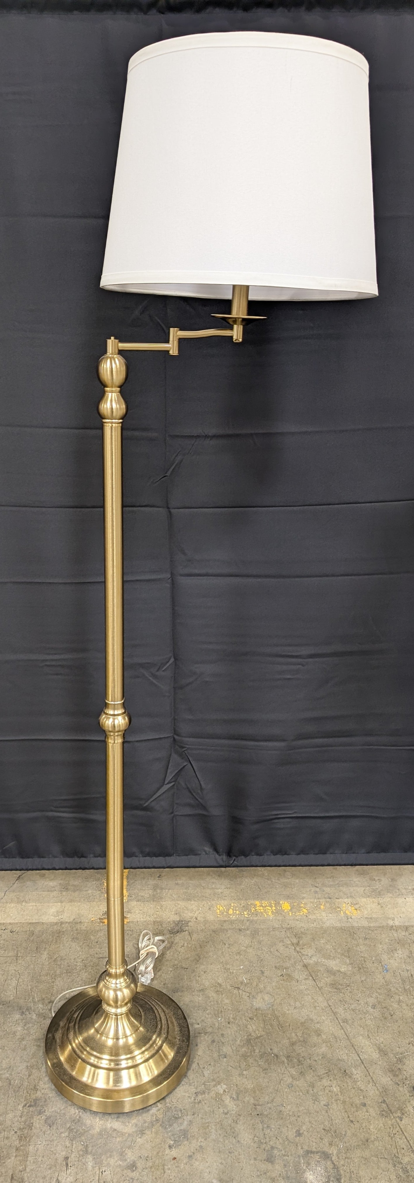 Traditional Brass Finish Floor Lamps with White Fabric Shades