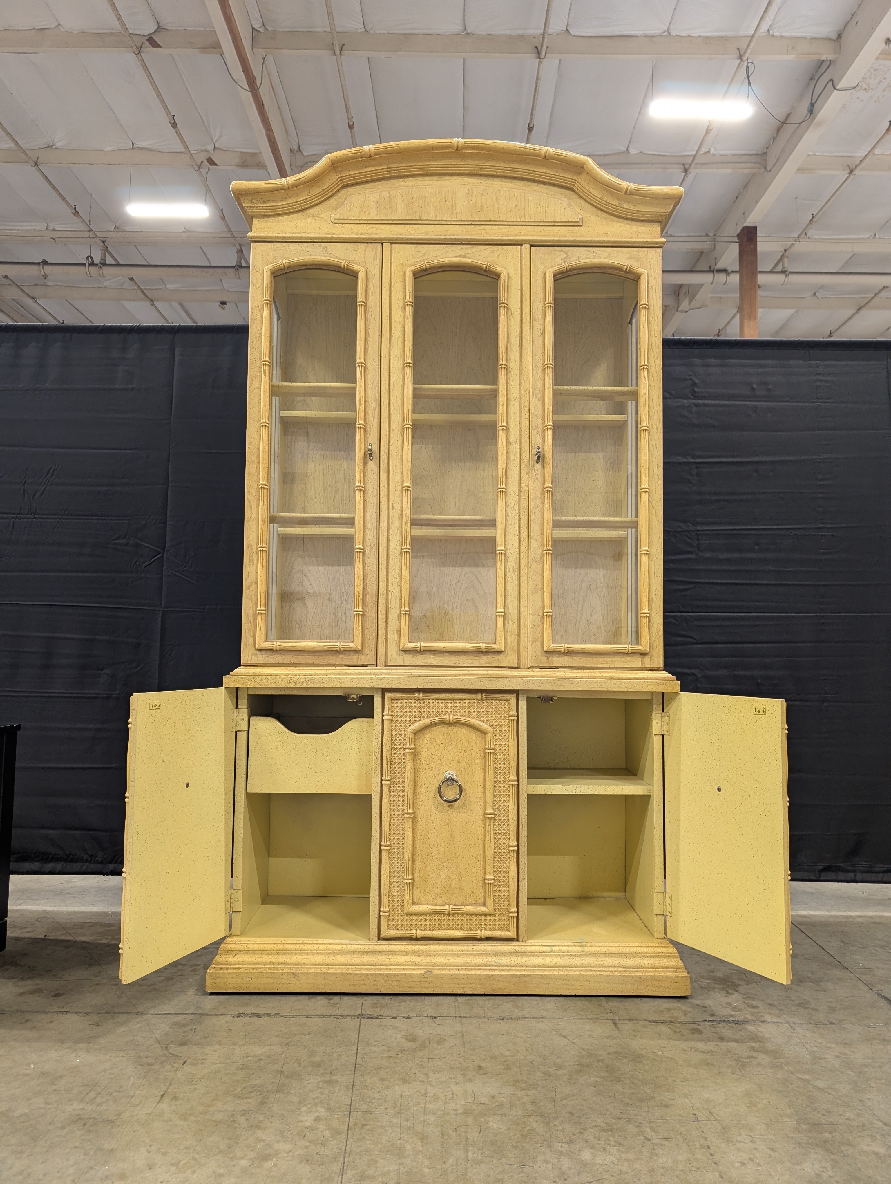 Vintage Chinoiserie Style Display Cabinet with Bamboo Detailing