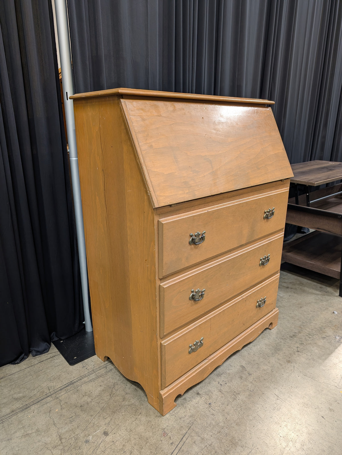 Natural Tone Wood Drop-Front Desk with Three Drawers