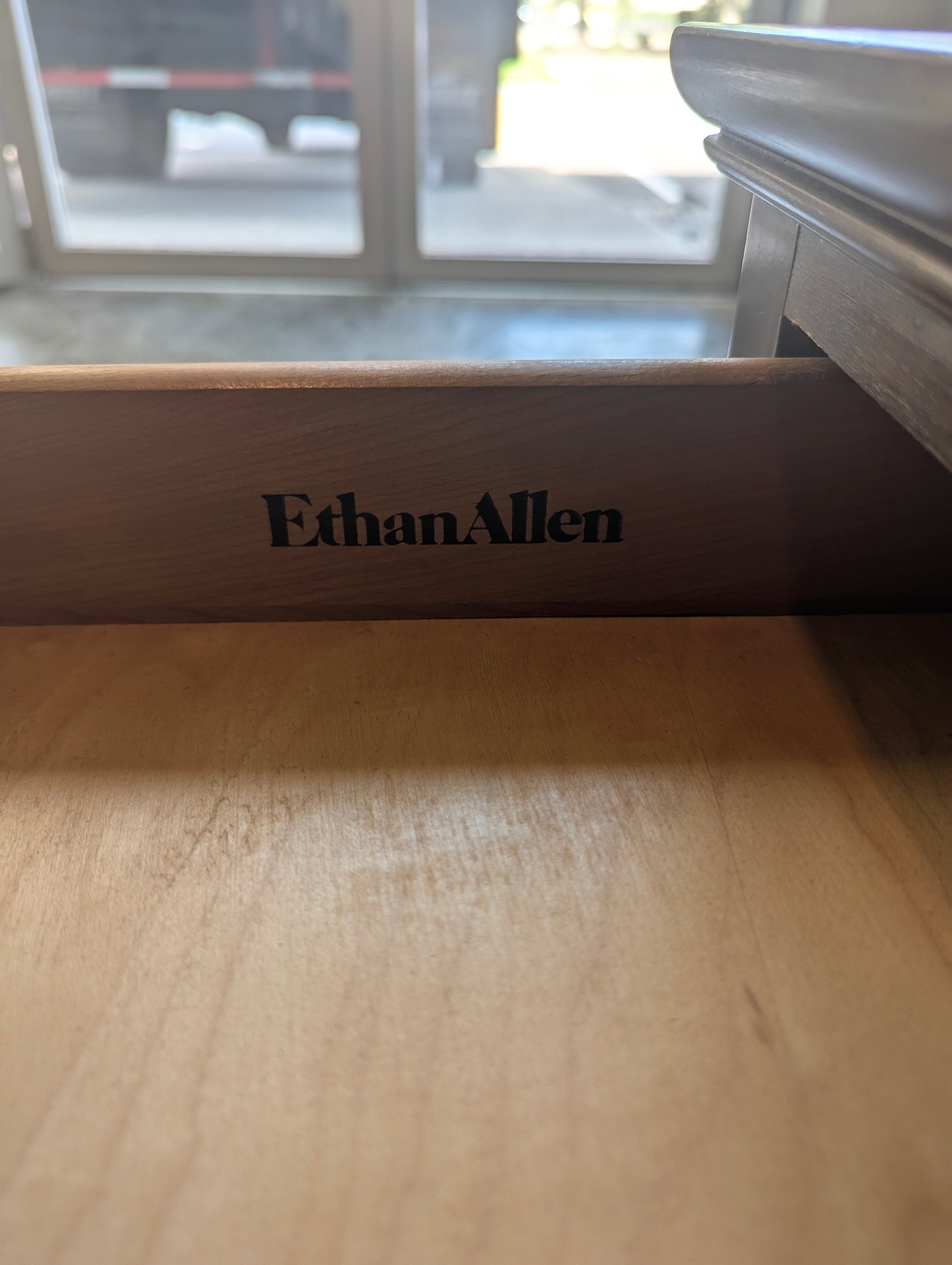 Ethan Allen Hardwood Side Table with Two Drawers