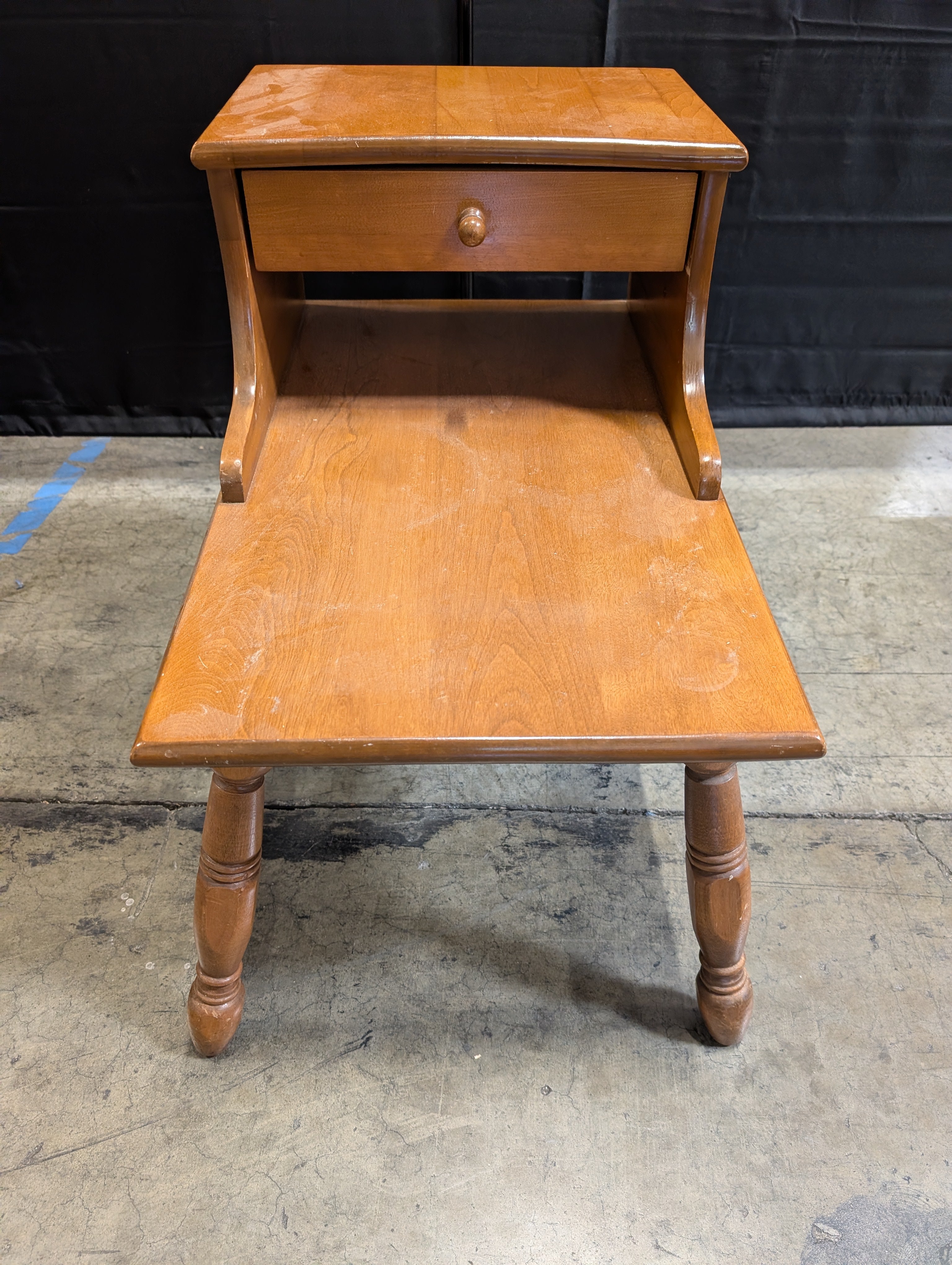 Honey-Toned Wood End Table with Drawer and Shelf