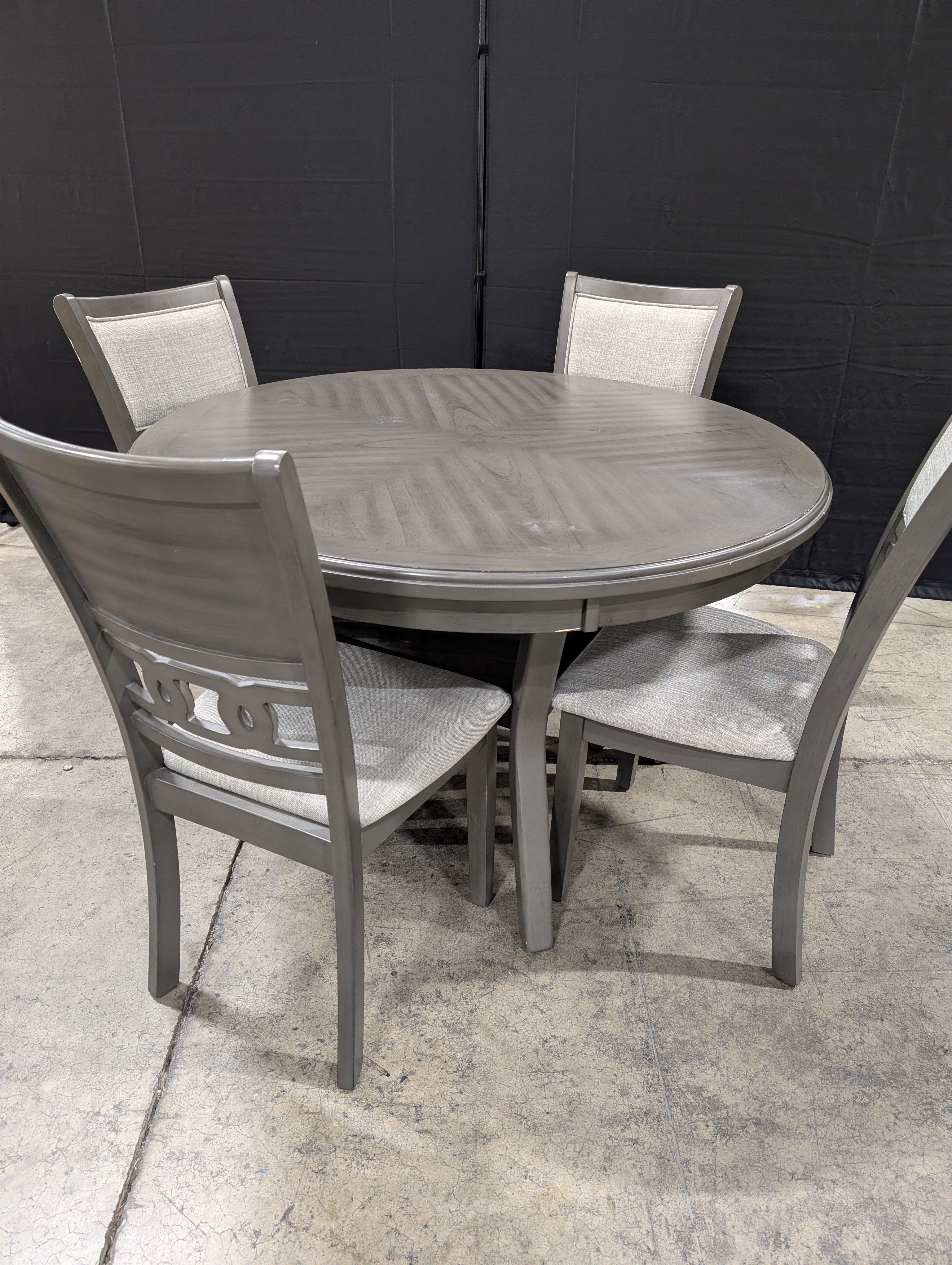 New Classic Grey Table with Four Fabric Chairs