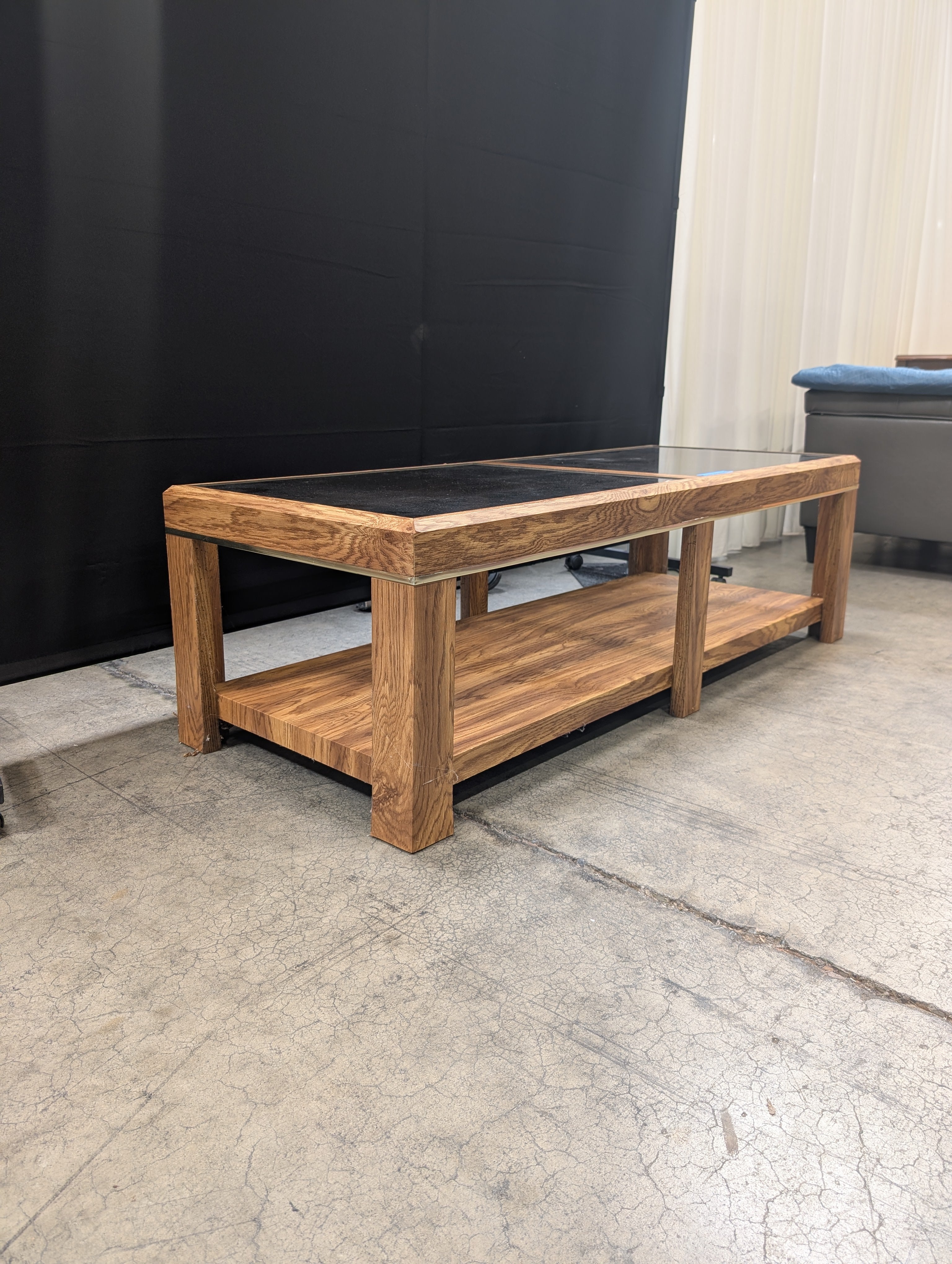 Mid-Century Rectangular Coffee Table in Wood and Glass