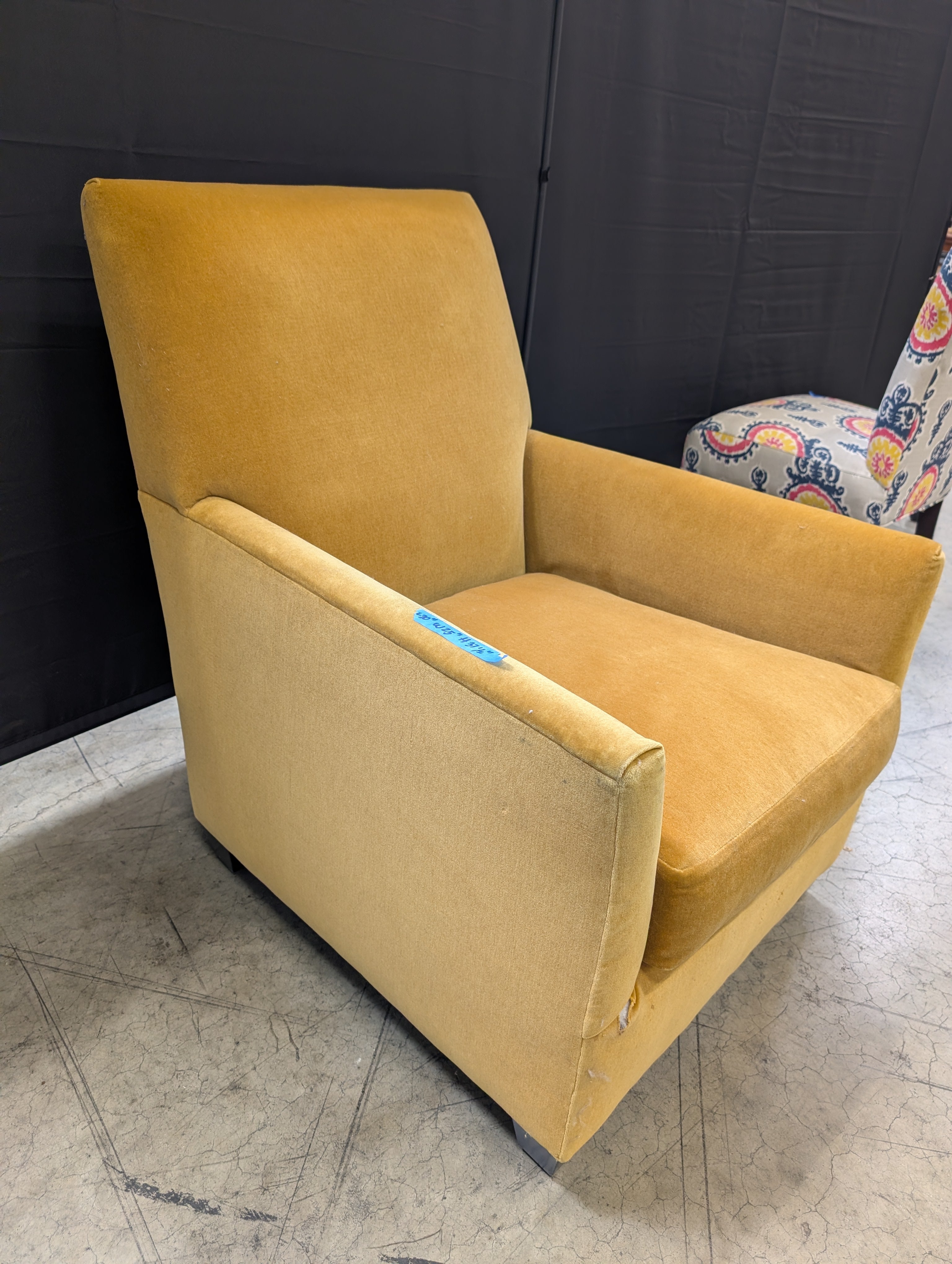 Tan Upholstered Armchair with Square Arms