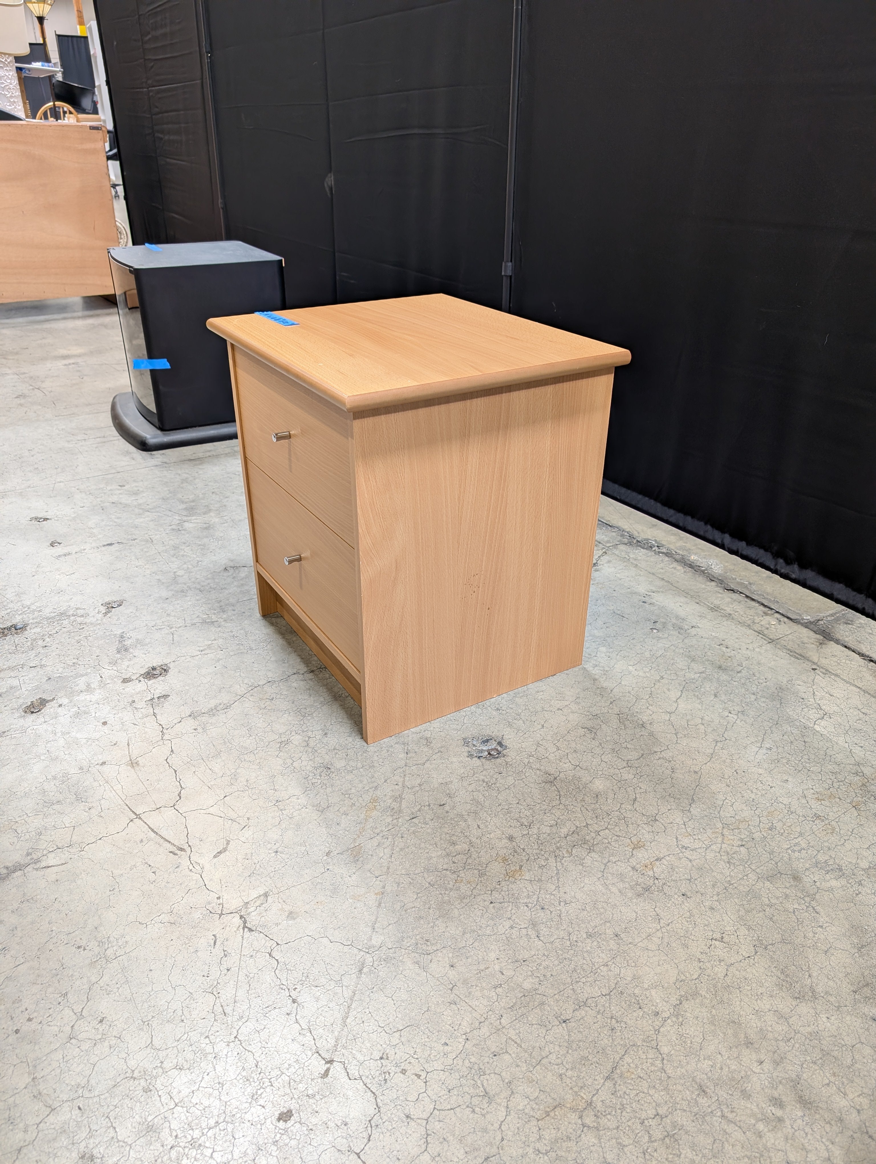 Natural Wood Two-Drawer Storage Nightstand