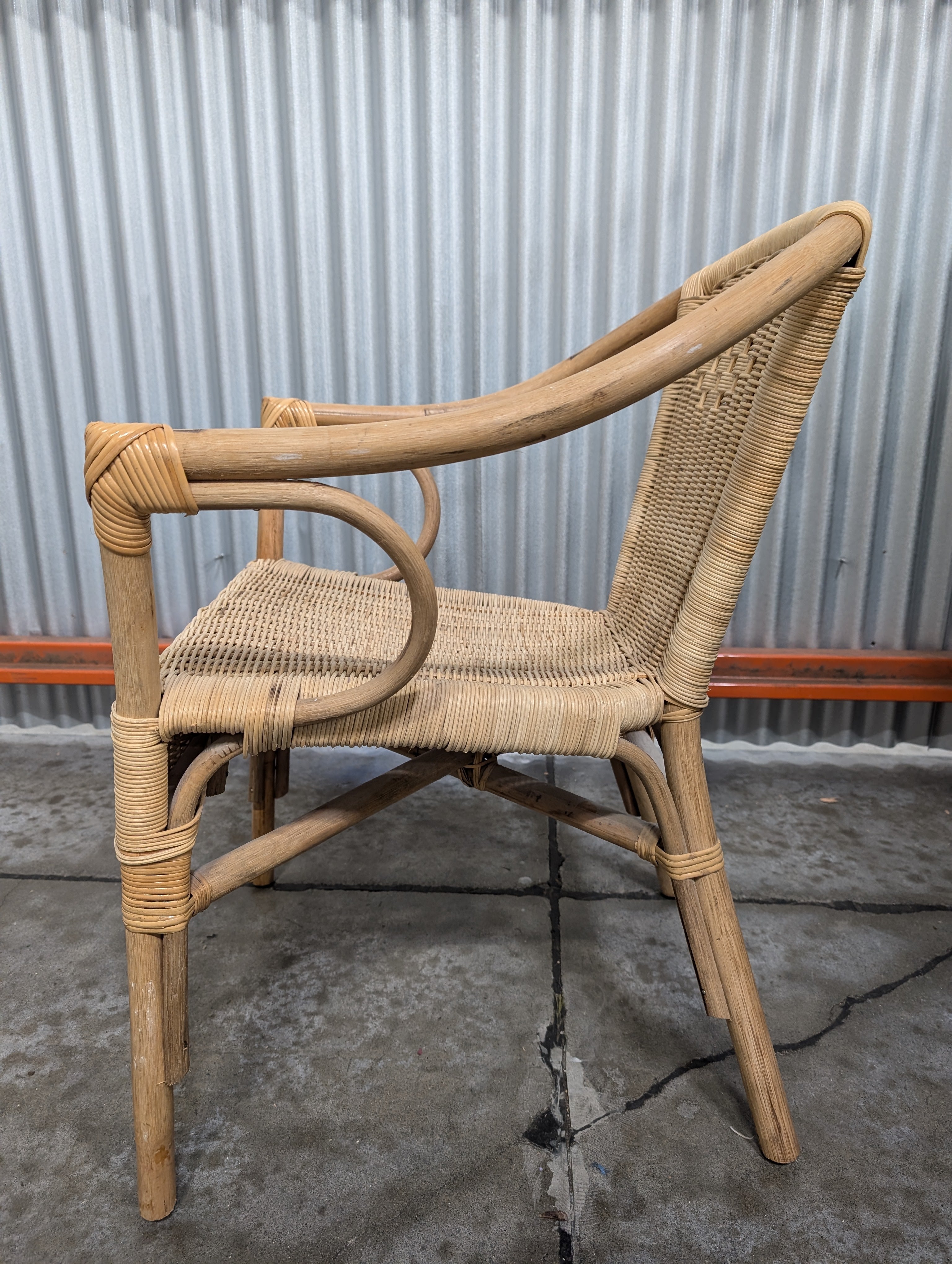 Pair of Natural Rattan Woven Wicker Armchair