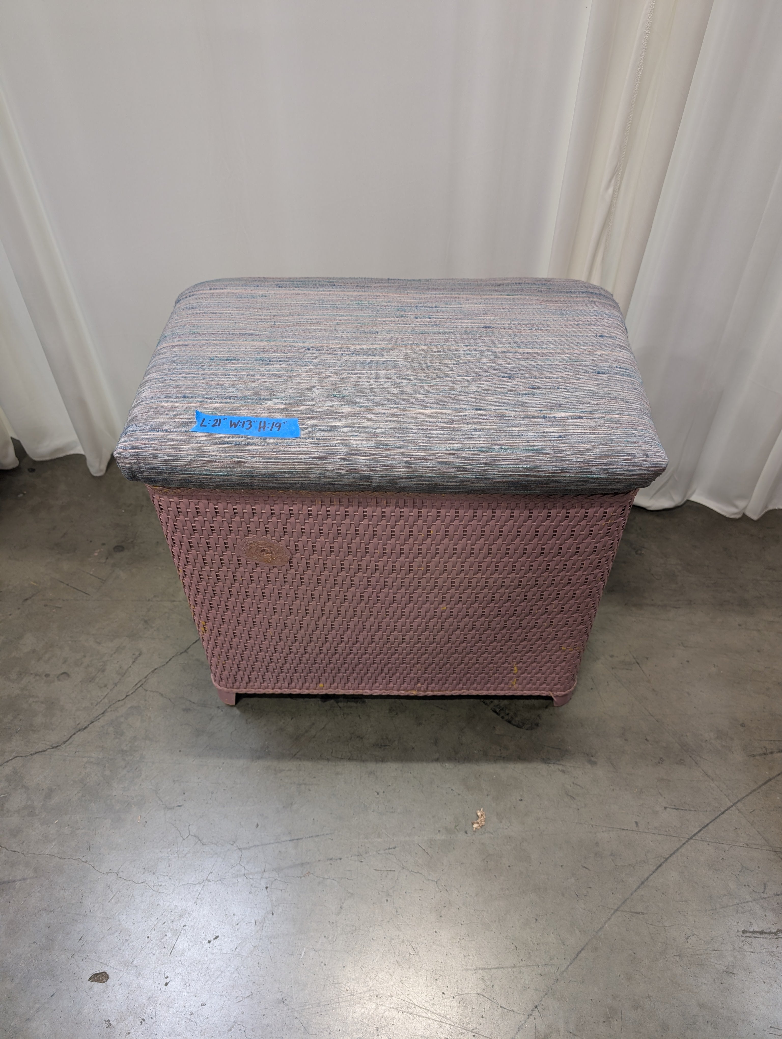 Pink Woven Wicker Storage Ottoman with Padded Lid