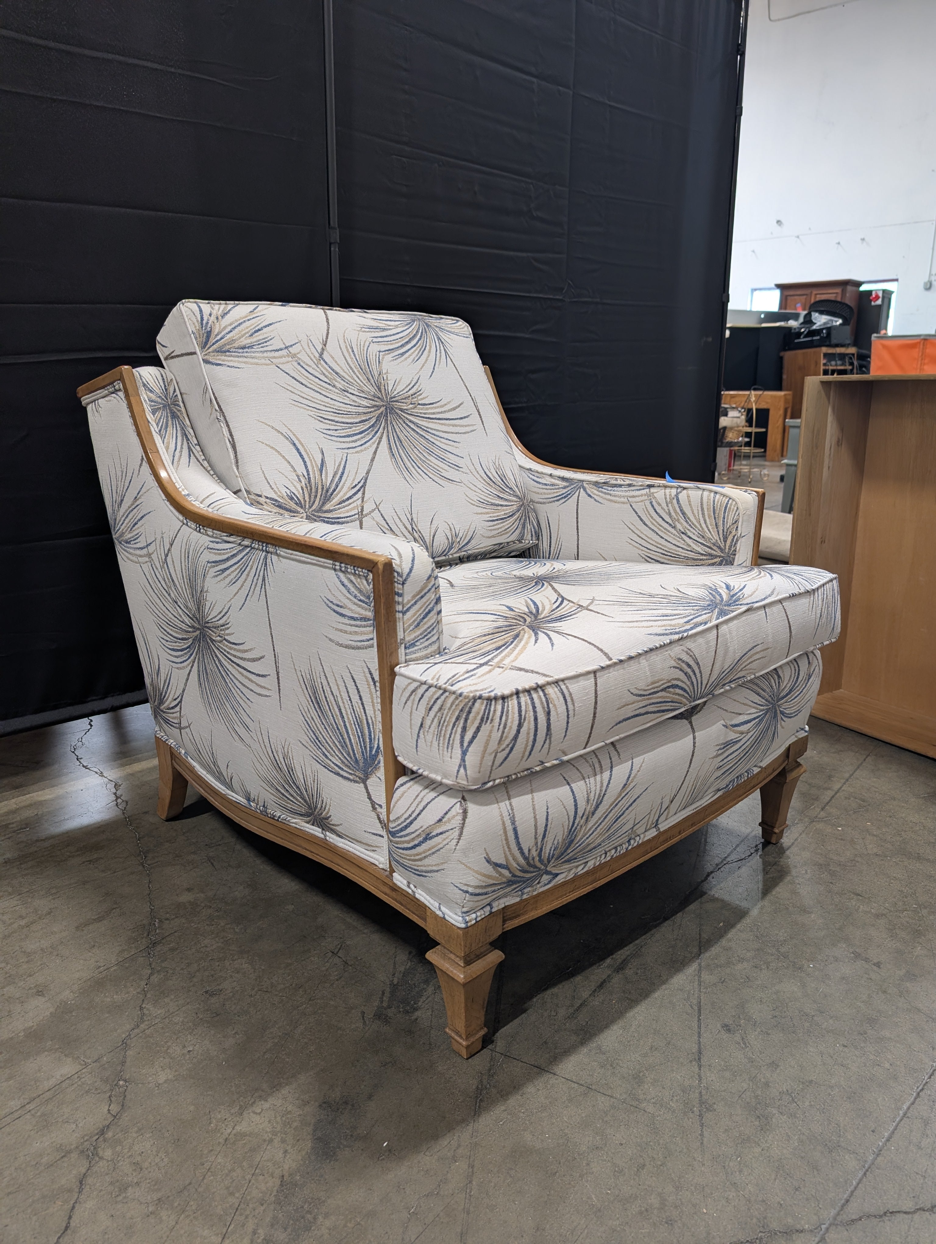 Wood Frame Armchair with Botanical Print Upholstery