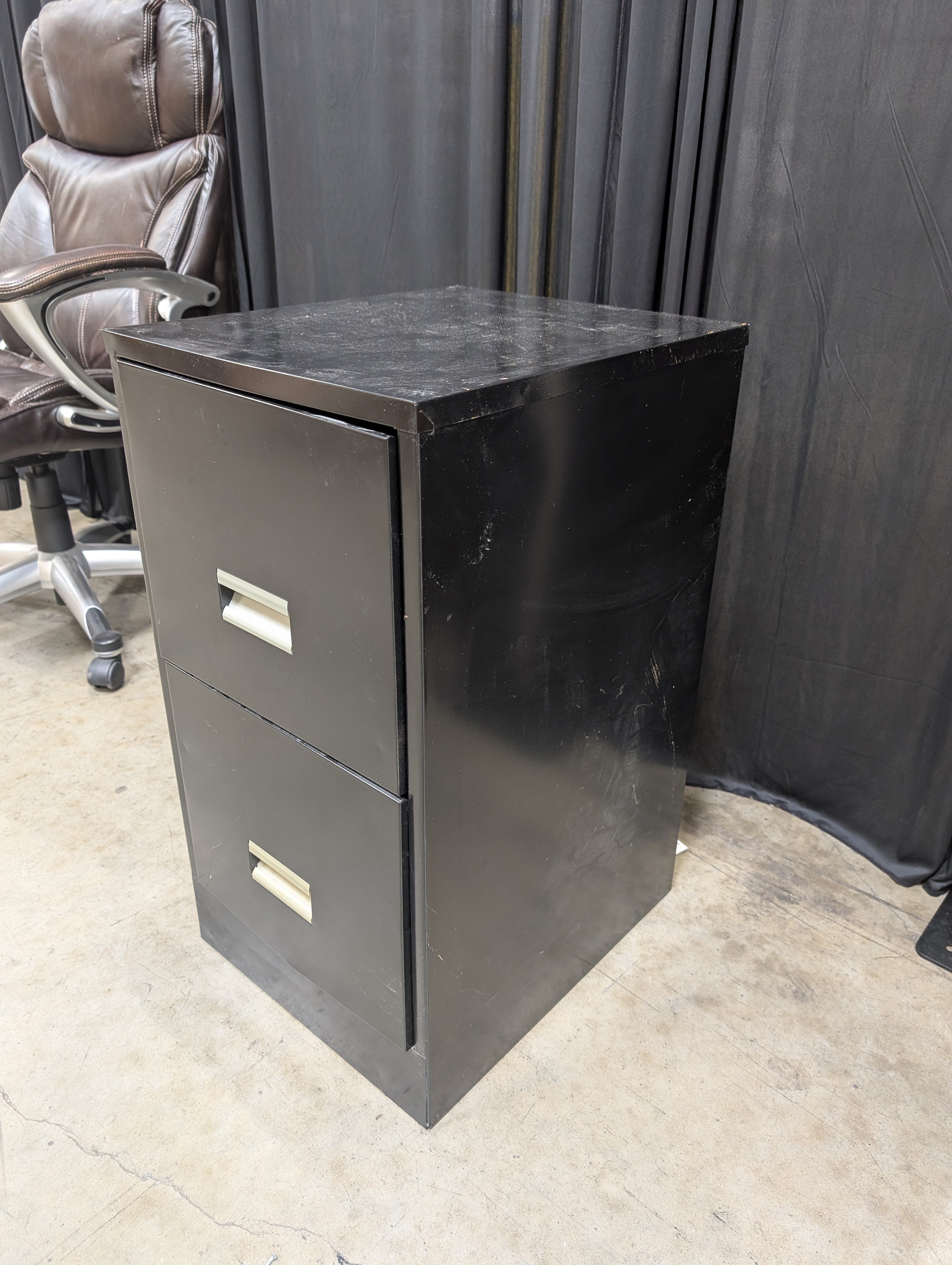 Black Two-Drawer Filing Cabinet with Silver Handles