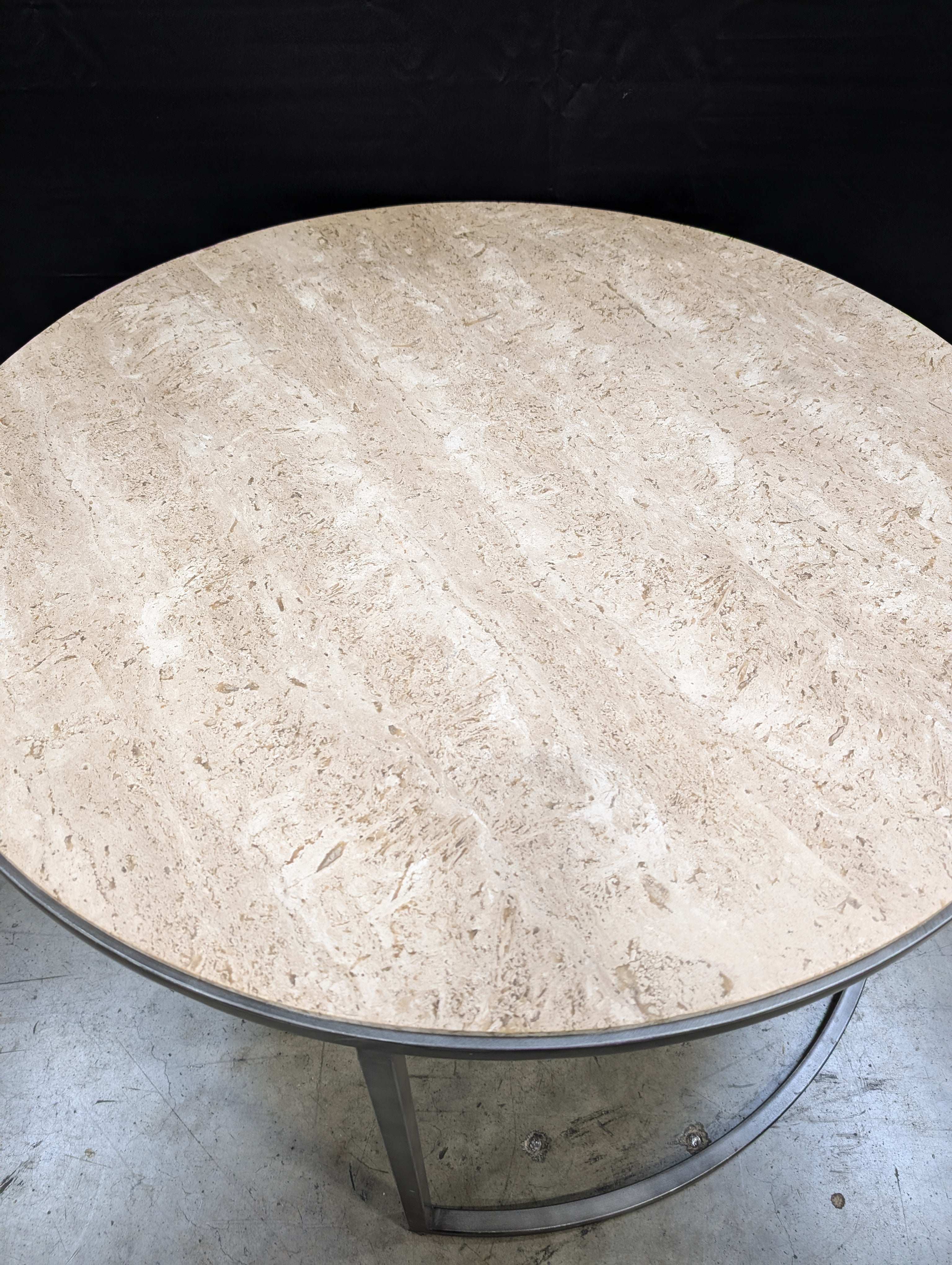 Modern Oval Stone Top Coffee Table with Dark Metal Base