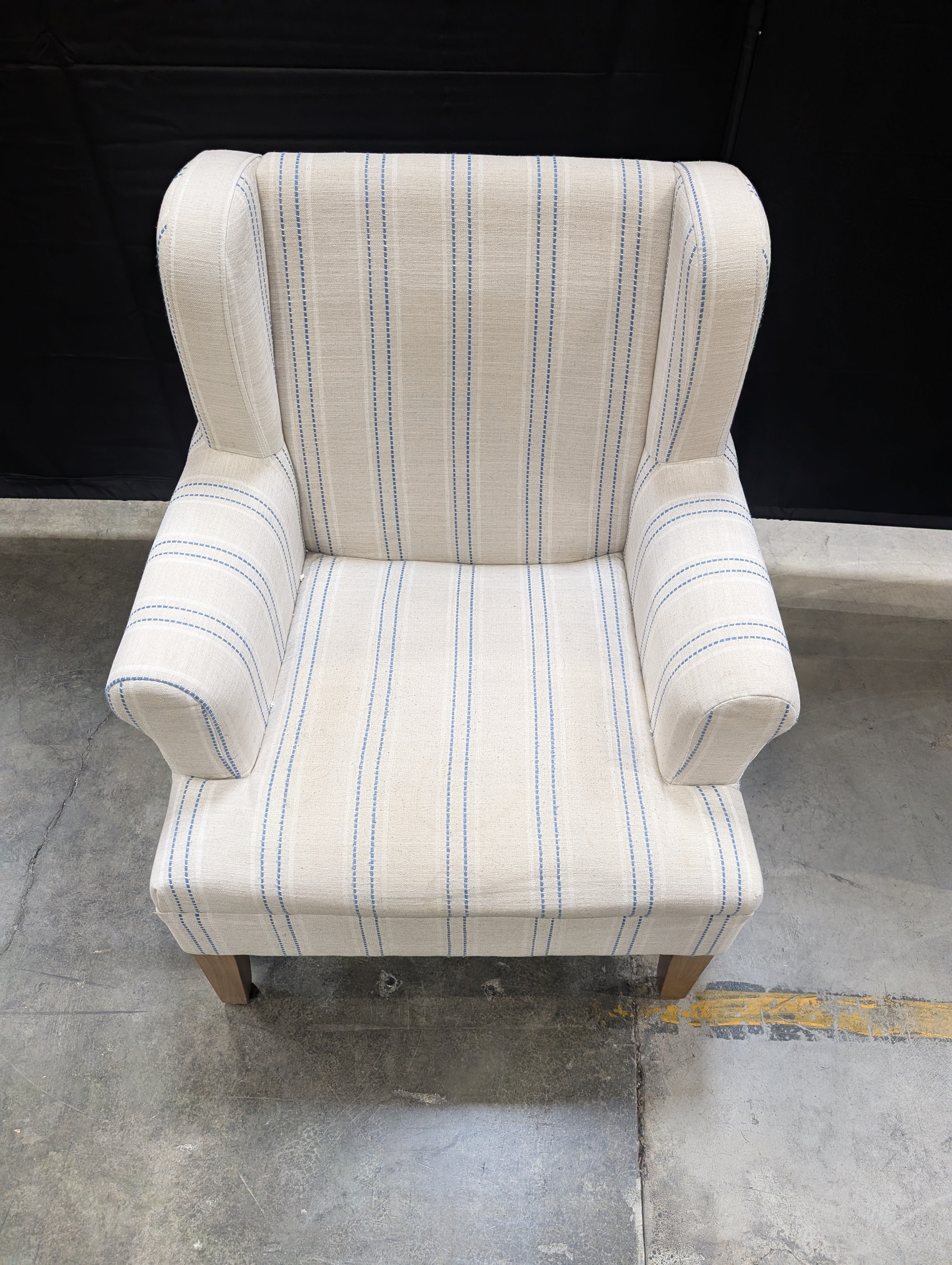 Upholstered Wingback Armchair with Blue Stripes
