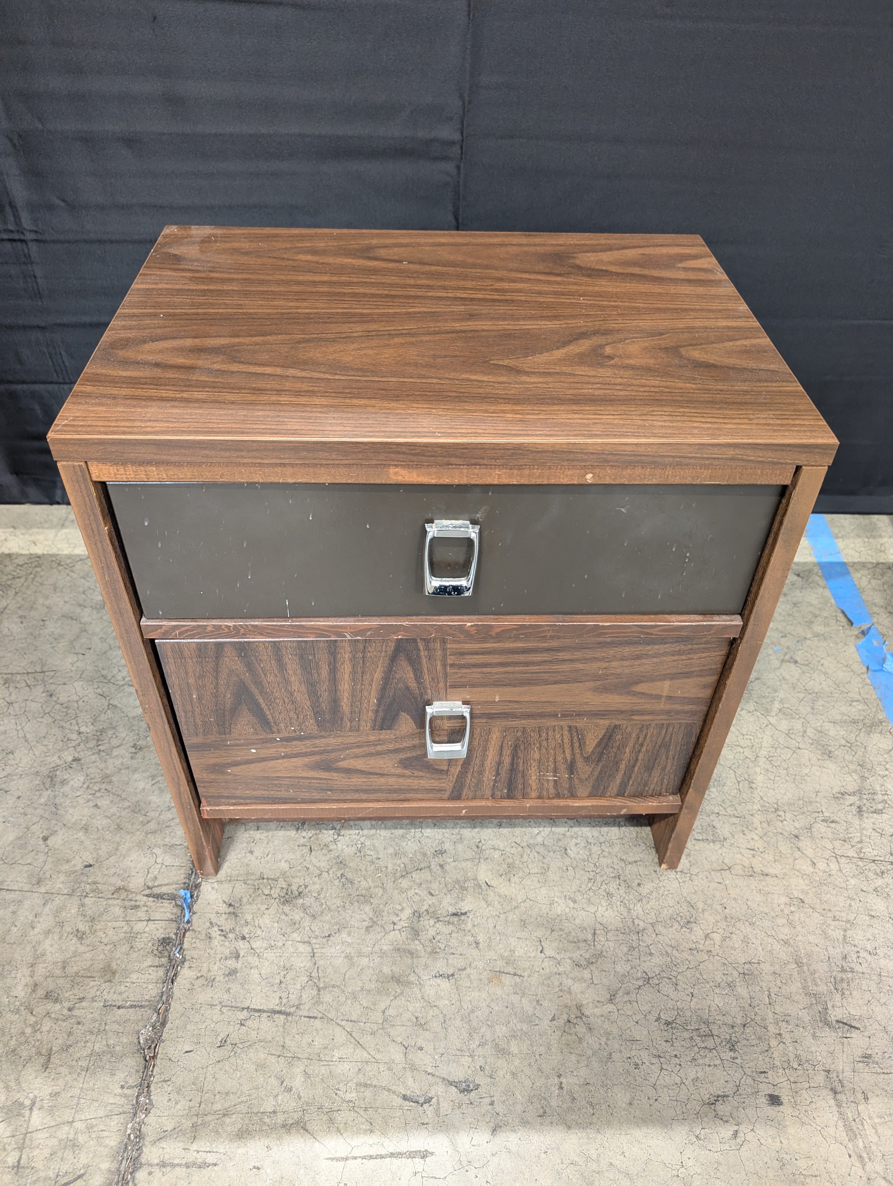 Vintage Dark Wood Two-Drawer Nightstand Mid-Century Style