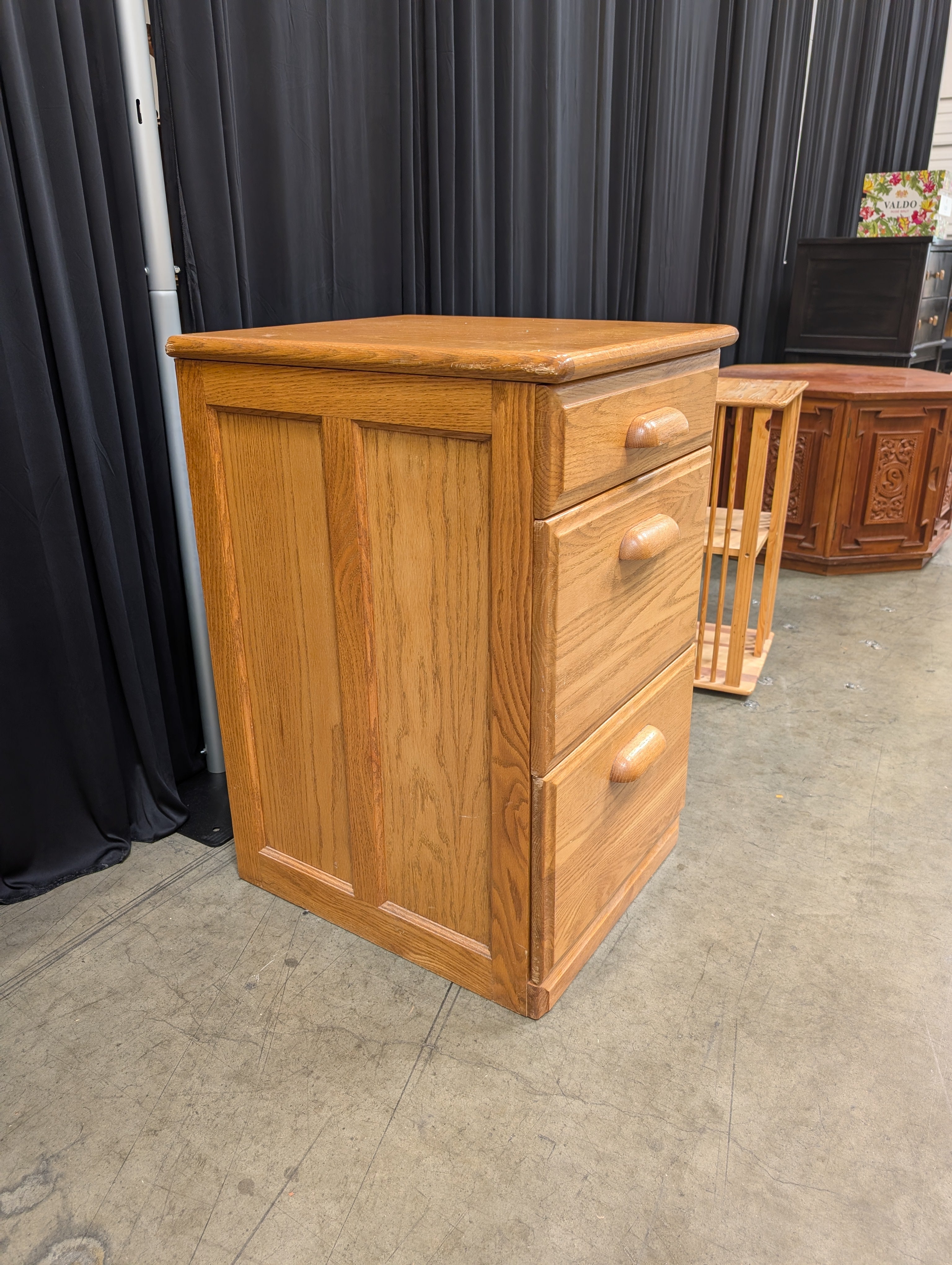 Three-Drawer Wooden File Cabinet in Honey Oak