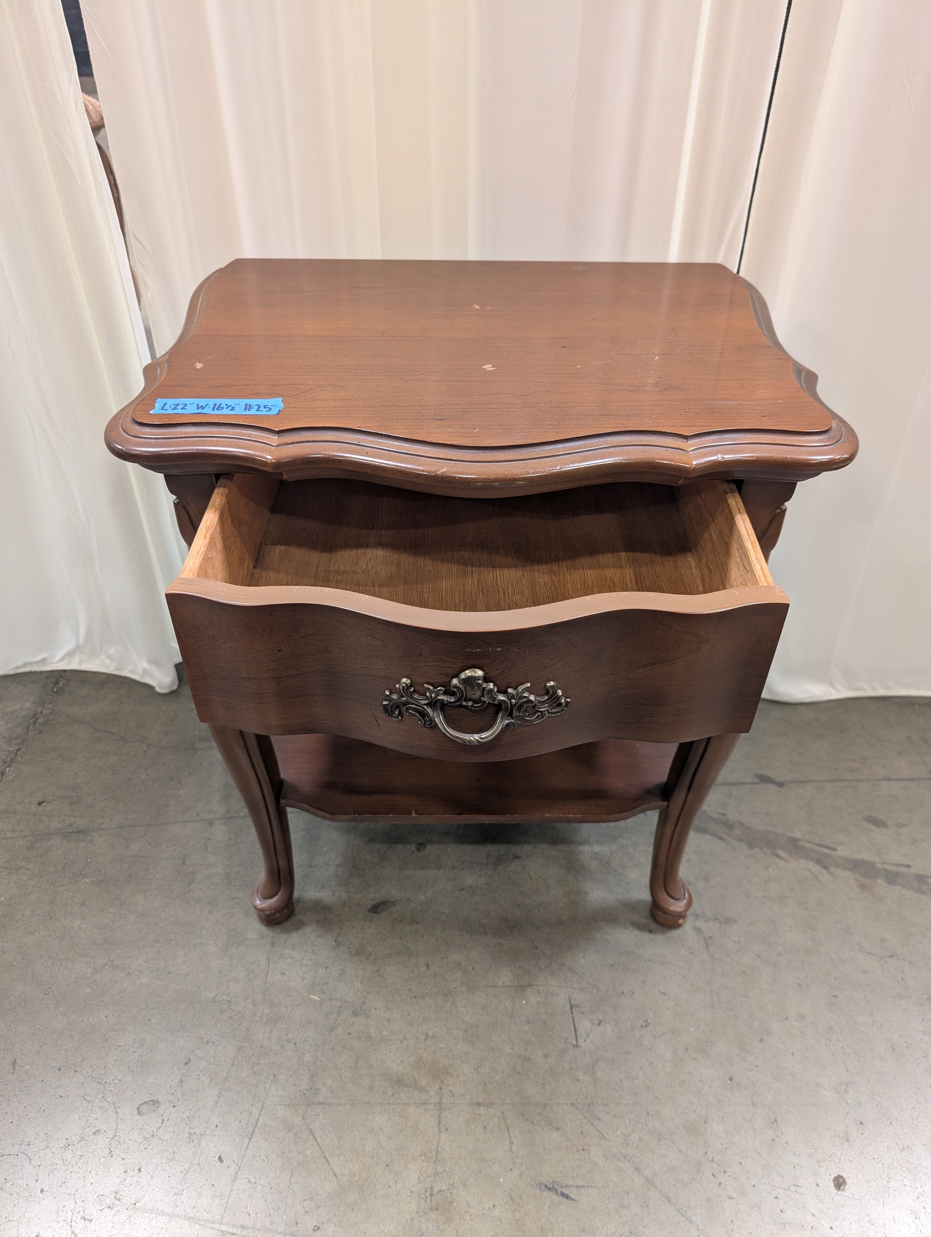 French Provincial One-Drawer Nightstand in Wood