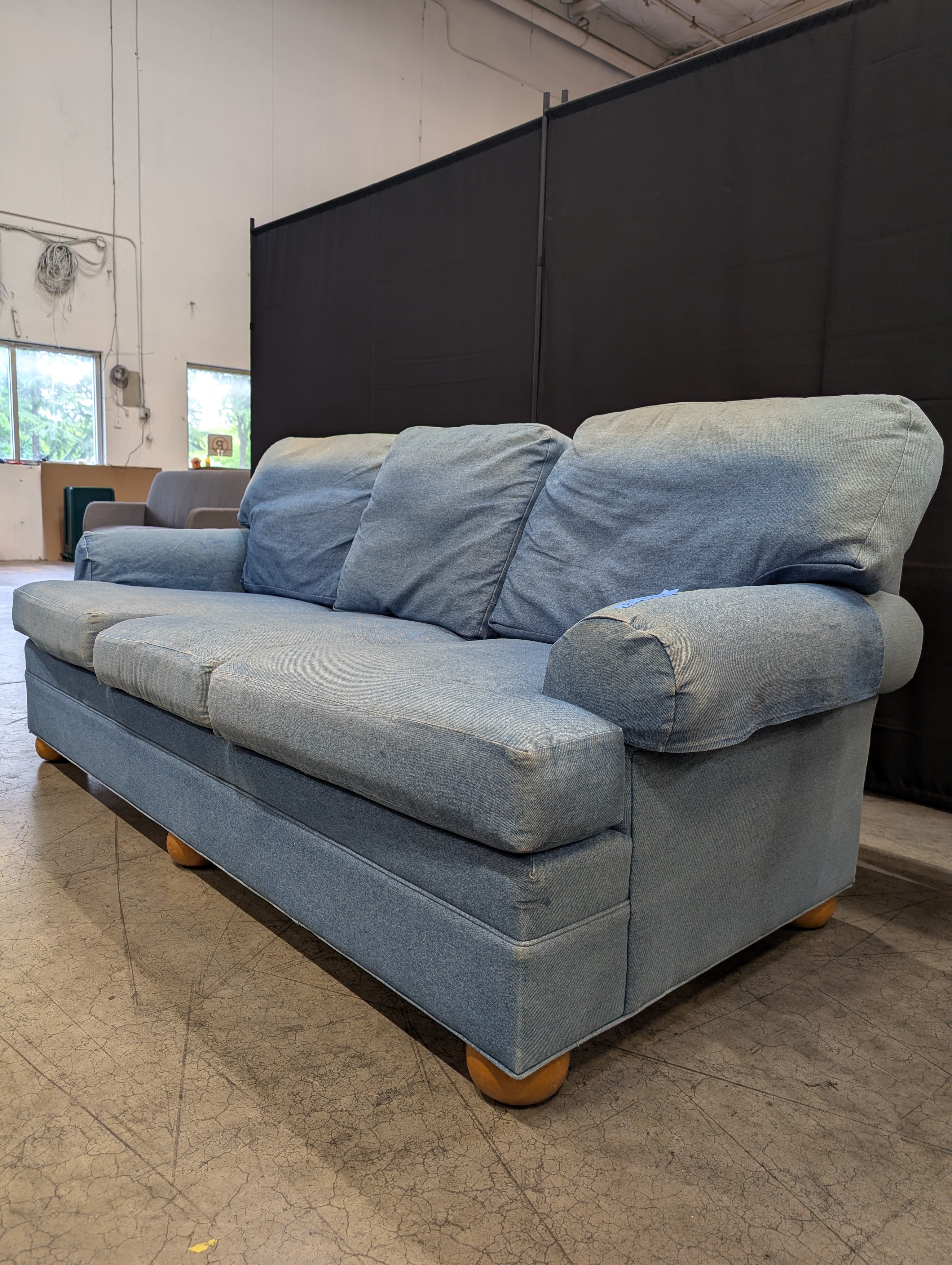 Ethan Allan Distressed Denim Three-Seater Sofa