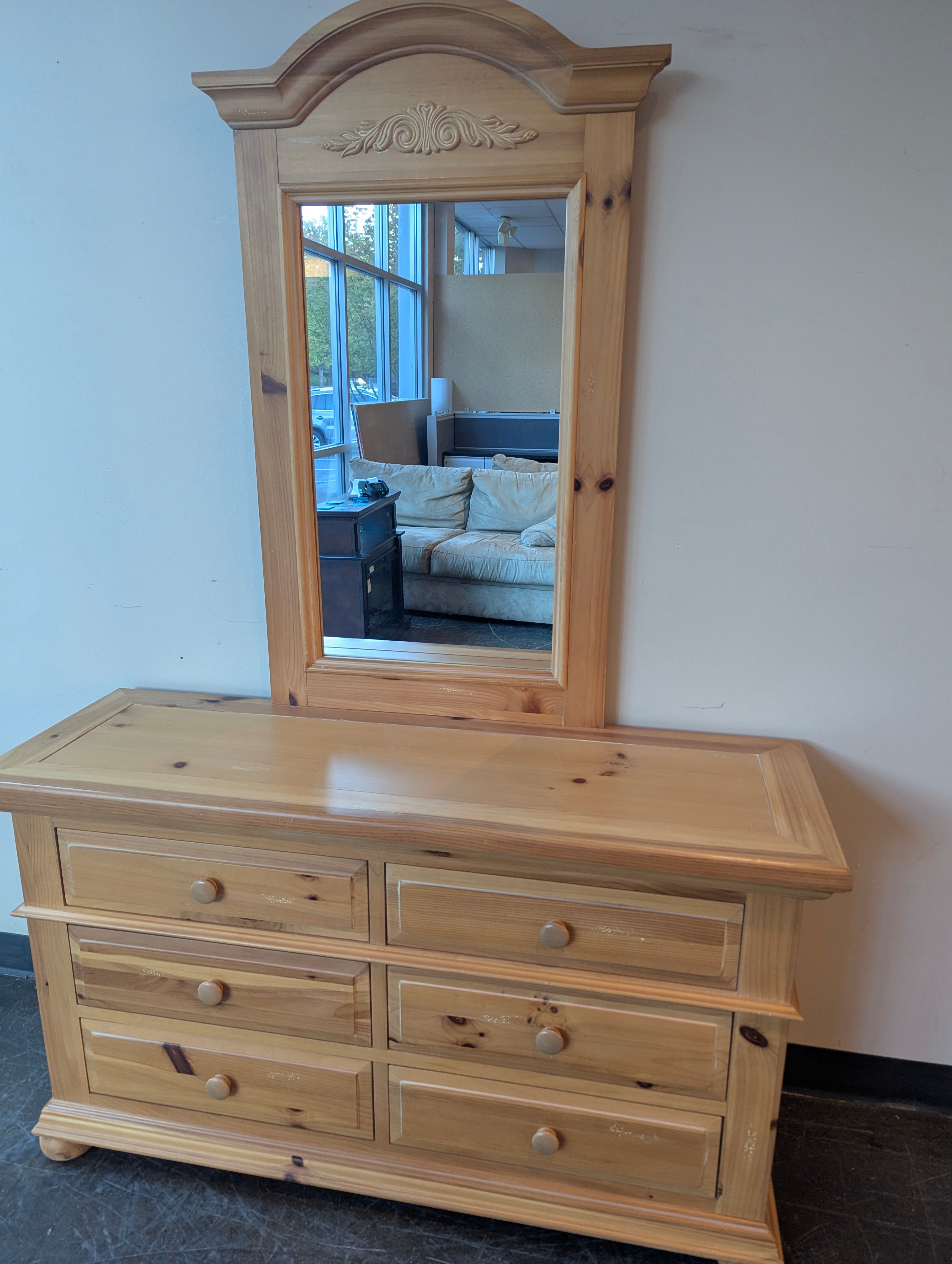 Broyhill Light Wood Six Drawer Dresser with Mirror