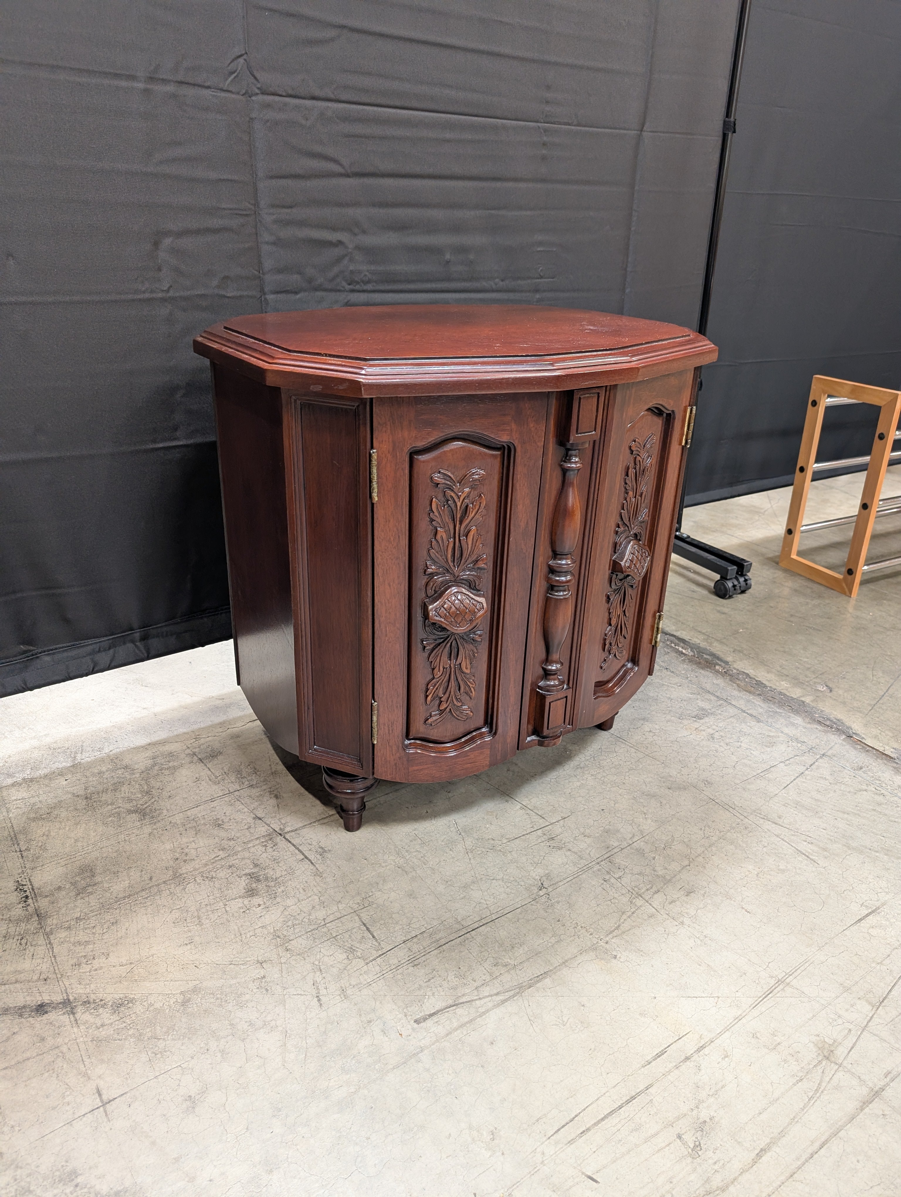 Octagonal Dark Wood REED WARREN Accent Cabinet with Carved Panels