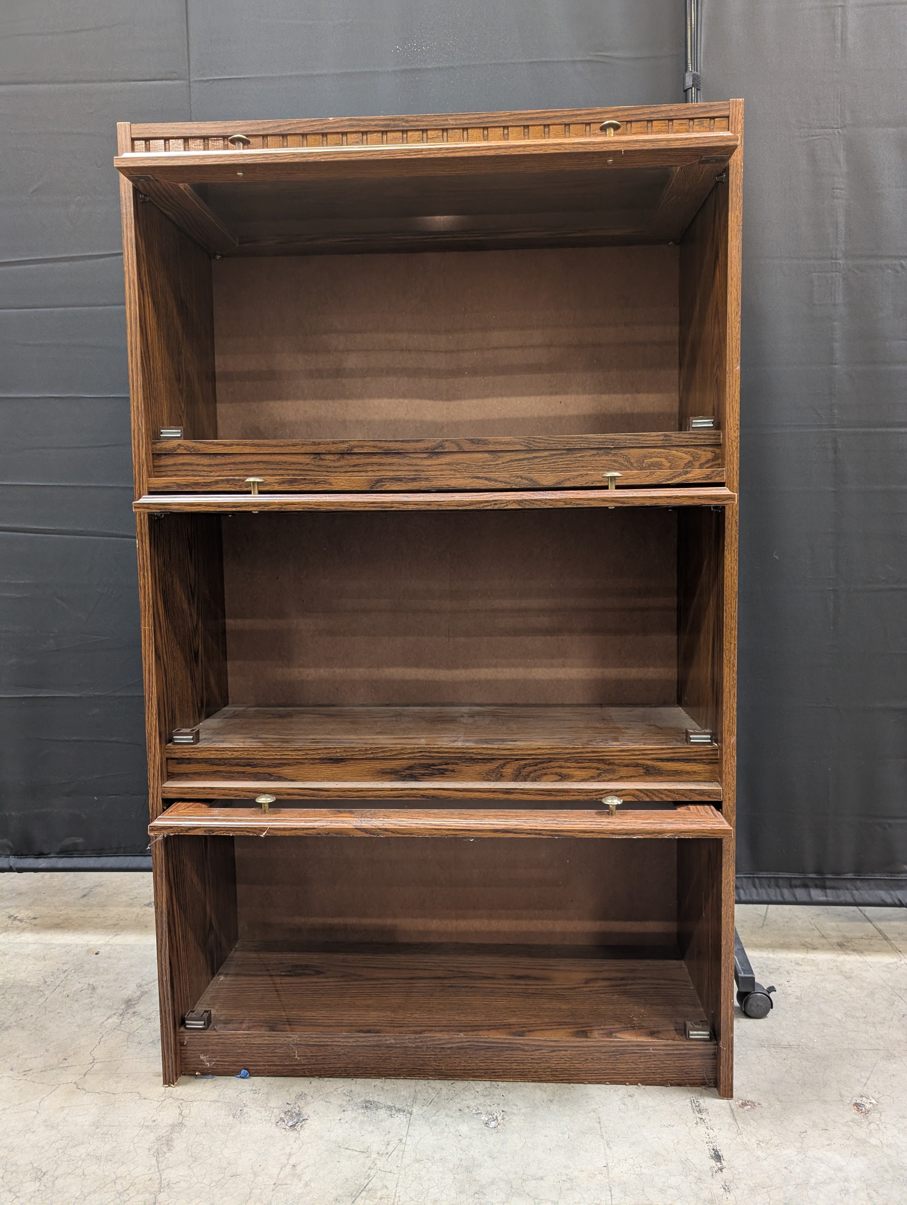 Three-Tier Stacking Oak Barrister Bookcase with Glass Doors