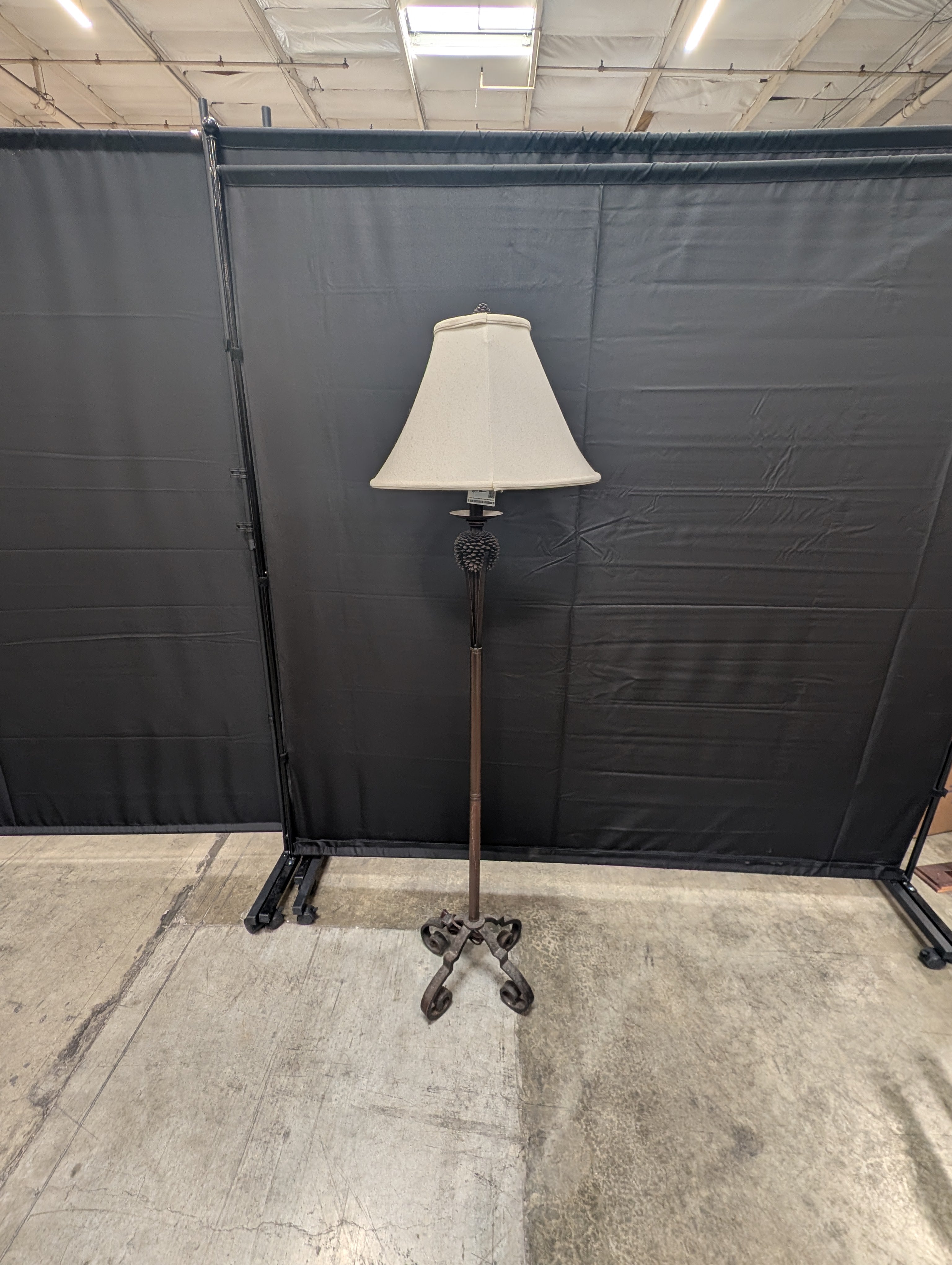 Rustic Pinecone Motif Floor Lamp with Tapered Fabric Shade