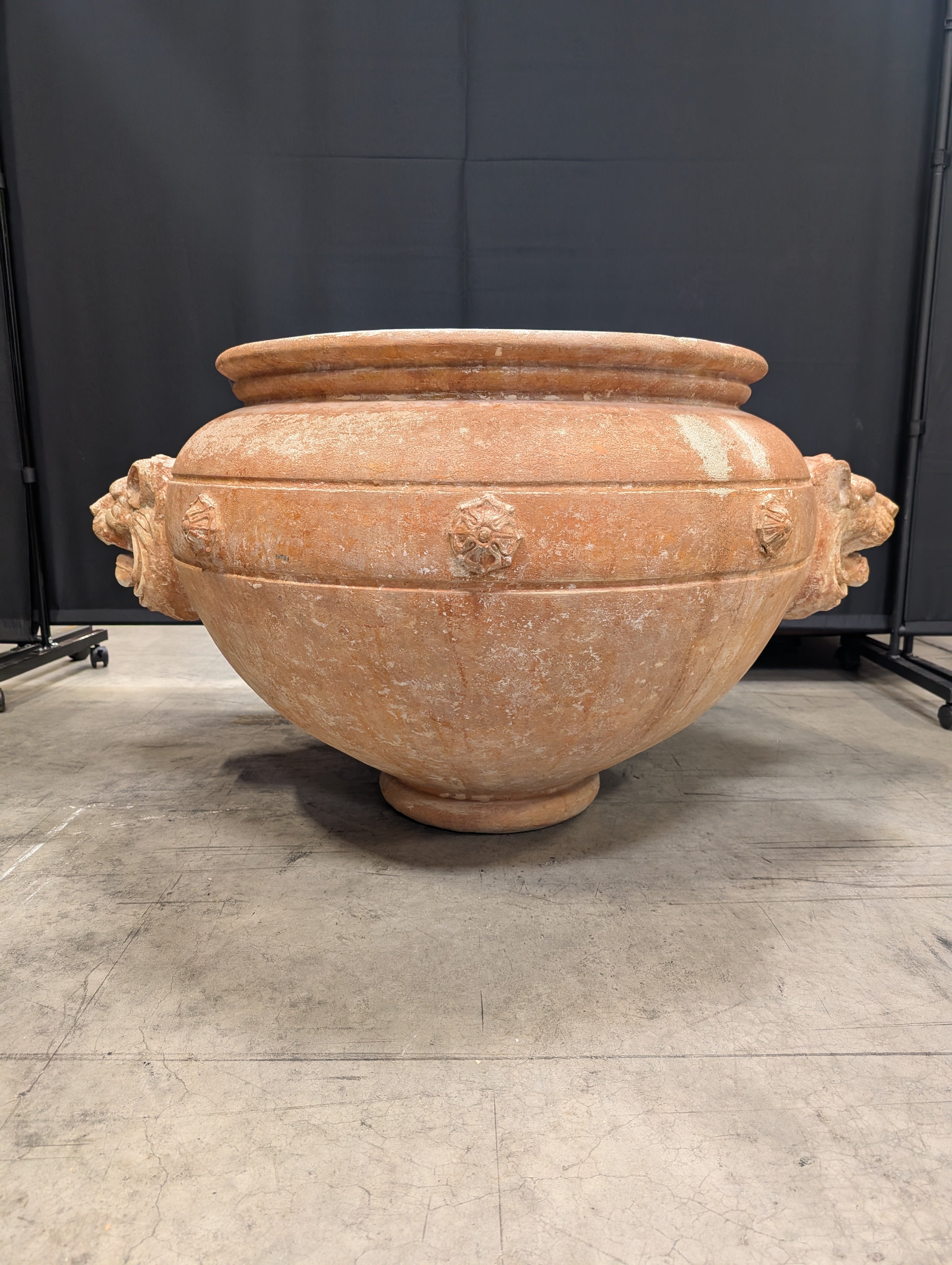 Ornate Terracotta-Style Planter with Lion Head Accents