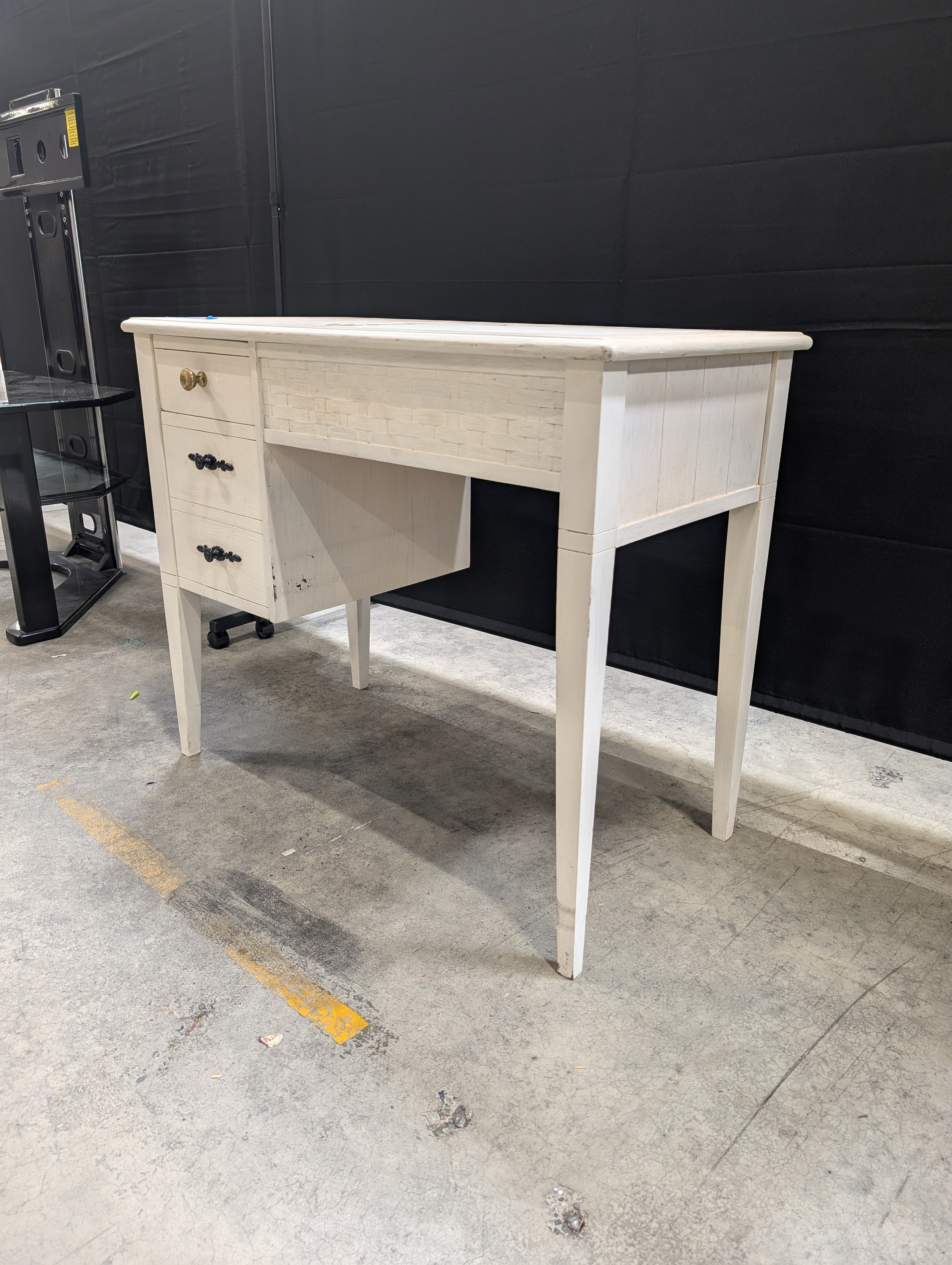 Vintage-Style Cream Desk with Three Storage Drawers