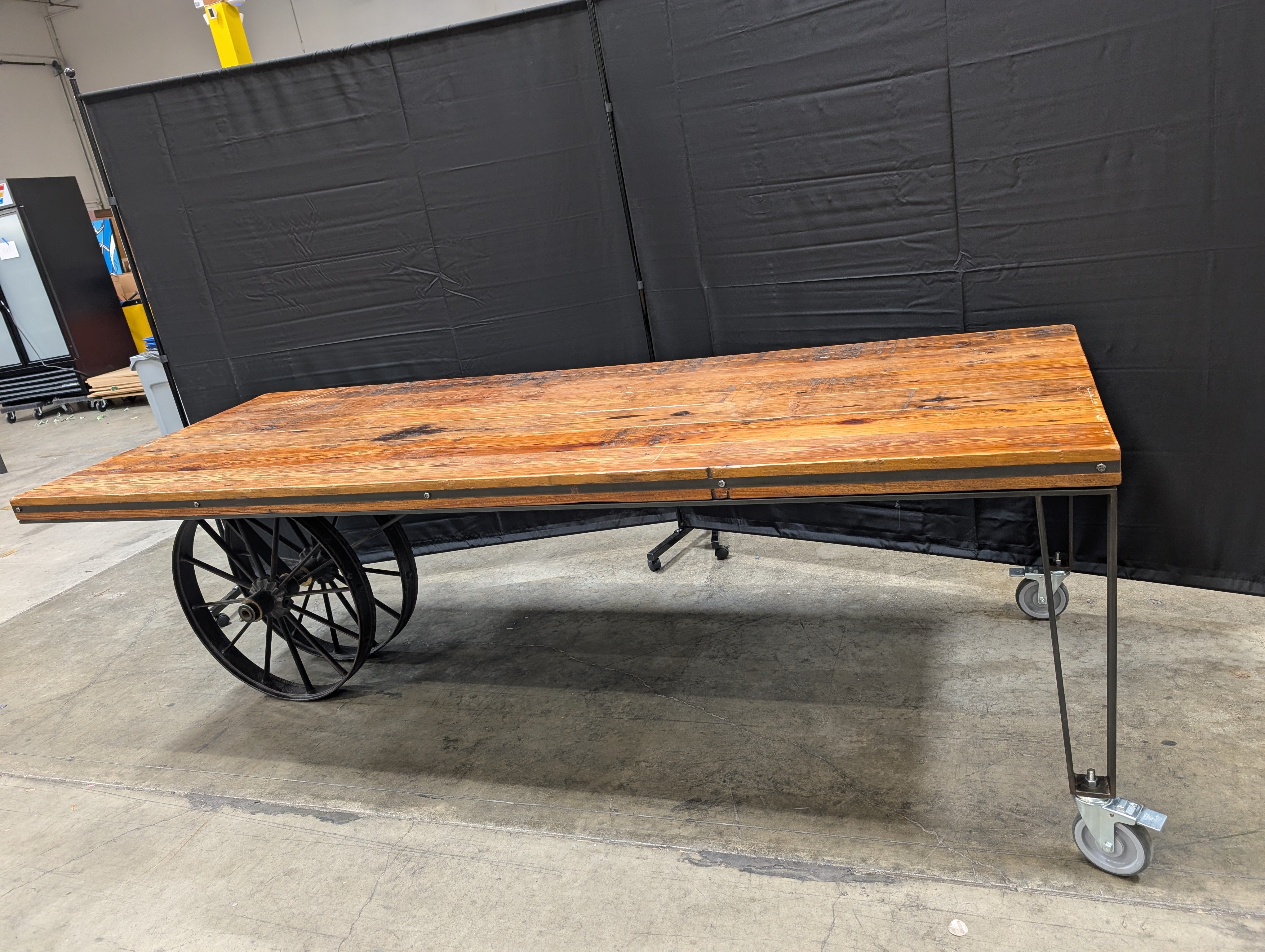 Industrial Style Butcher Block Top Rolling Console Table