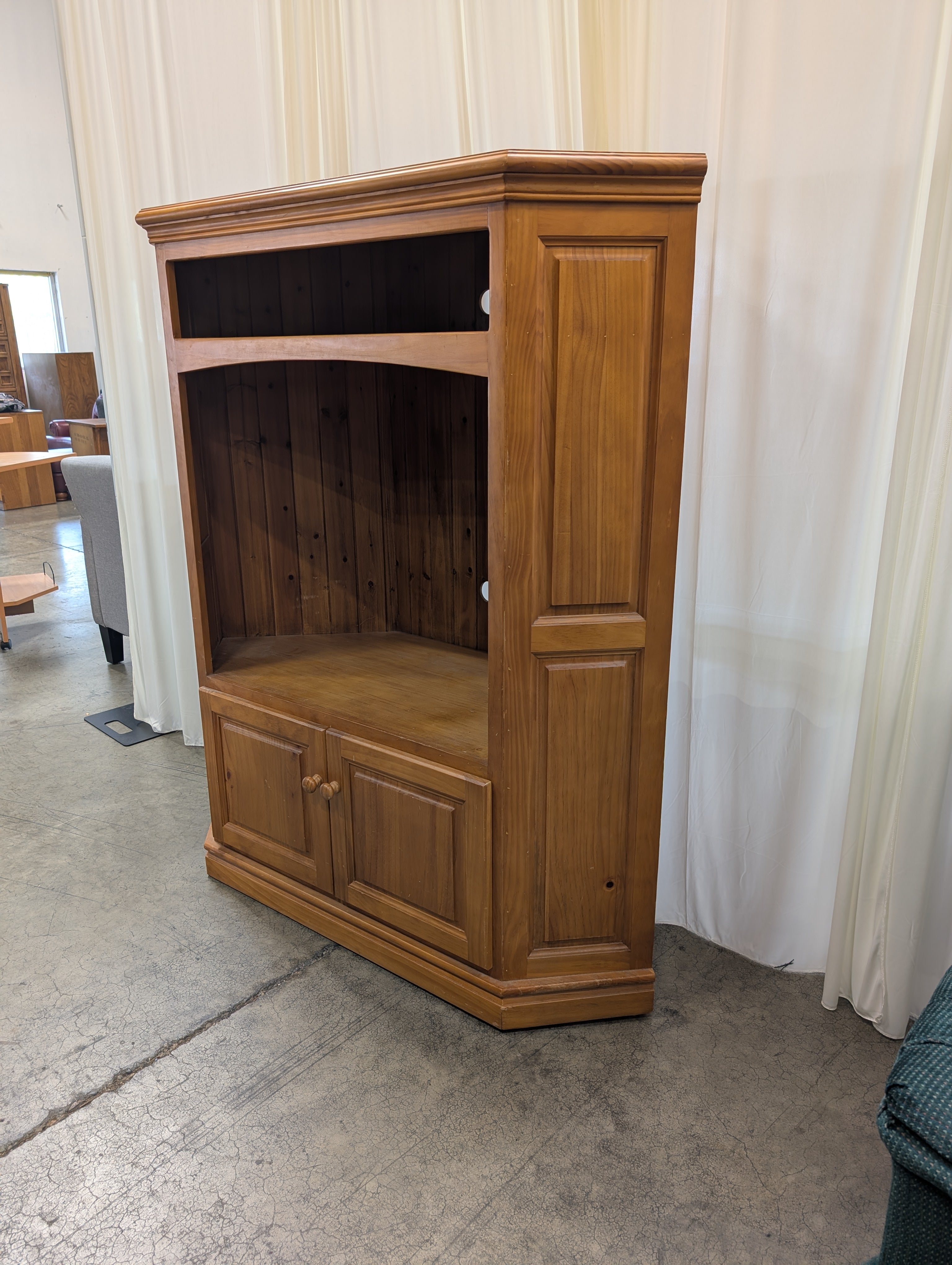 Traditional Corner China Cabinet in Warm Wood