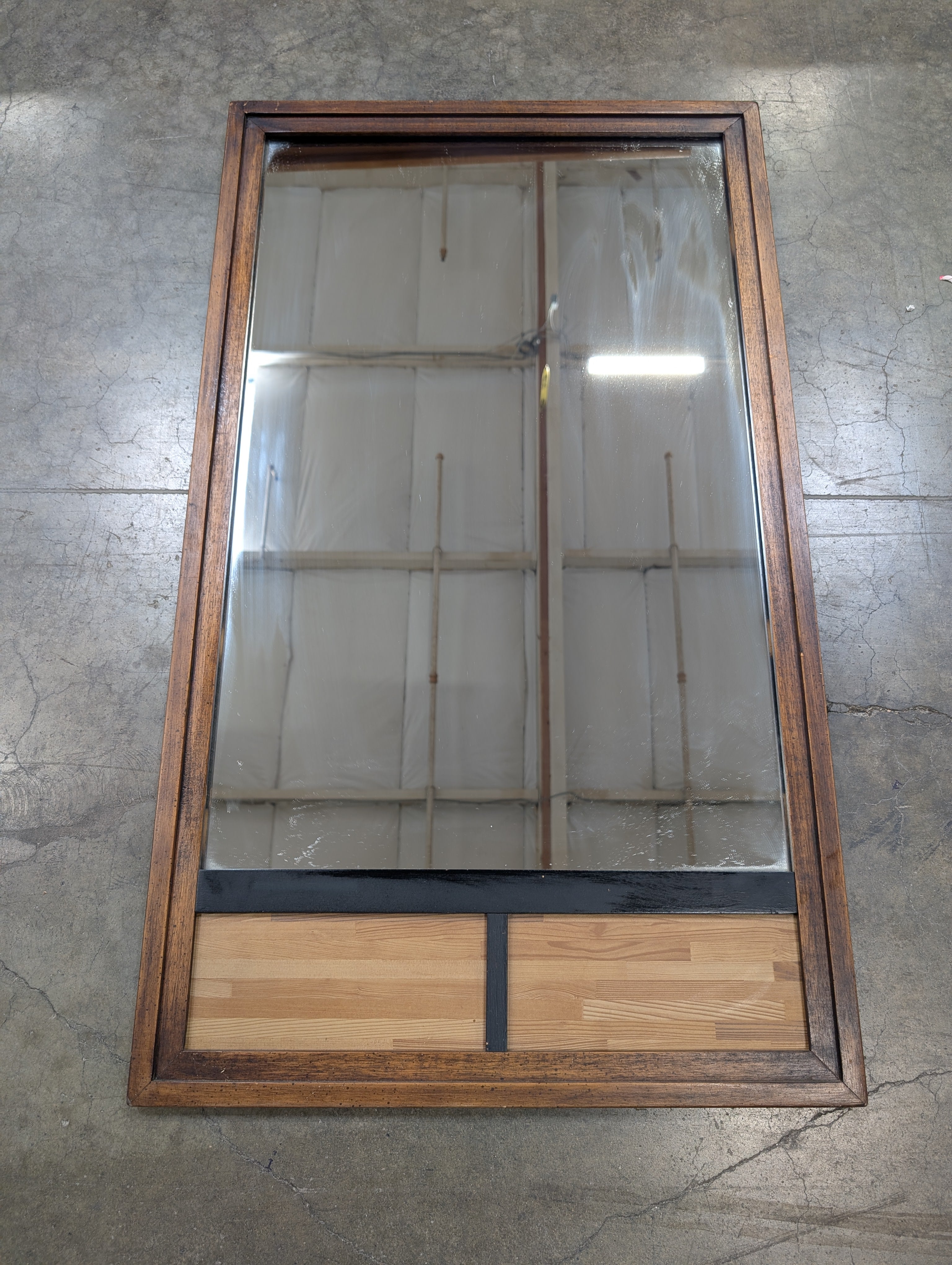 Rectangular Wood Frame Wall Mirror with Decorative Lower Panel