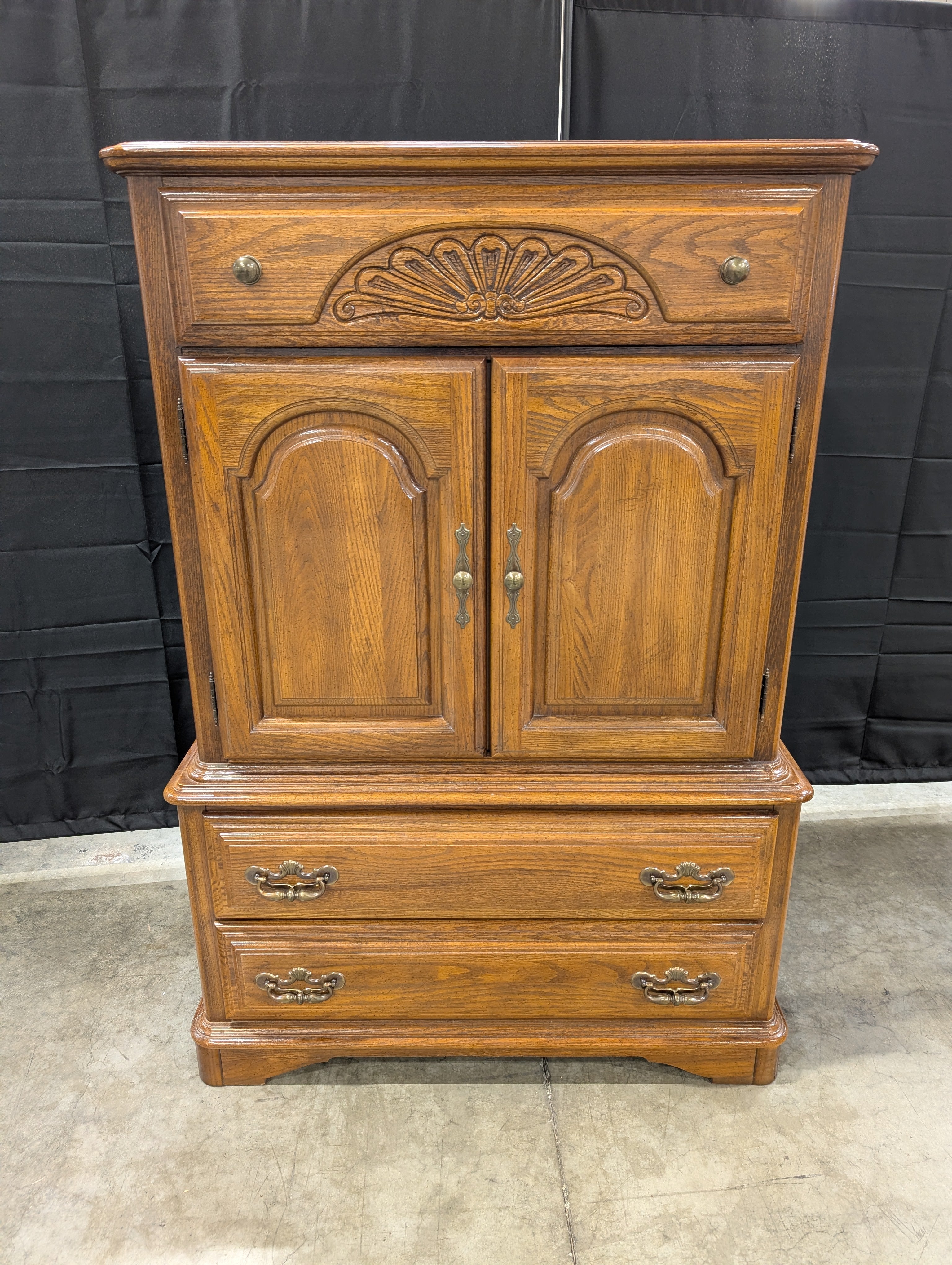 Sumter Cabinet Co. Classic Wood Tall Chest with Carved Detail and Cabinet Doors