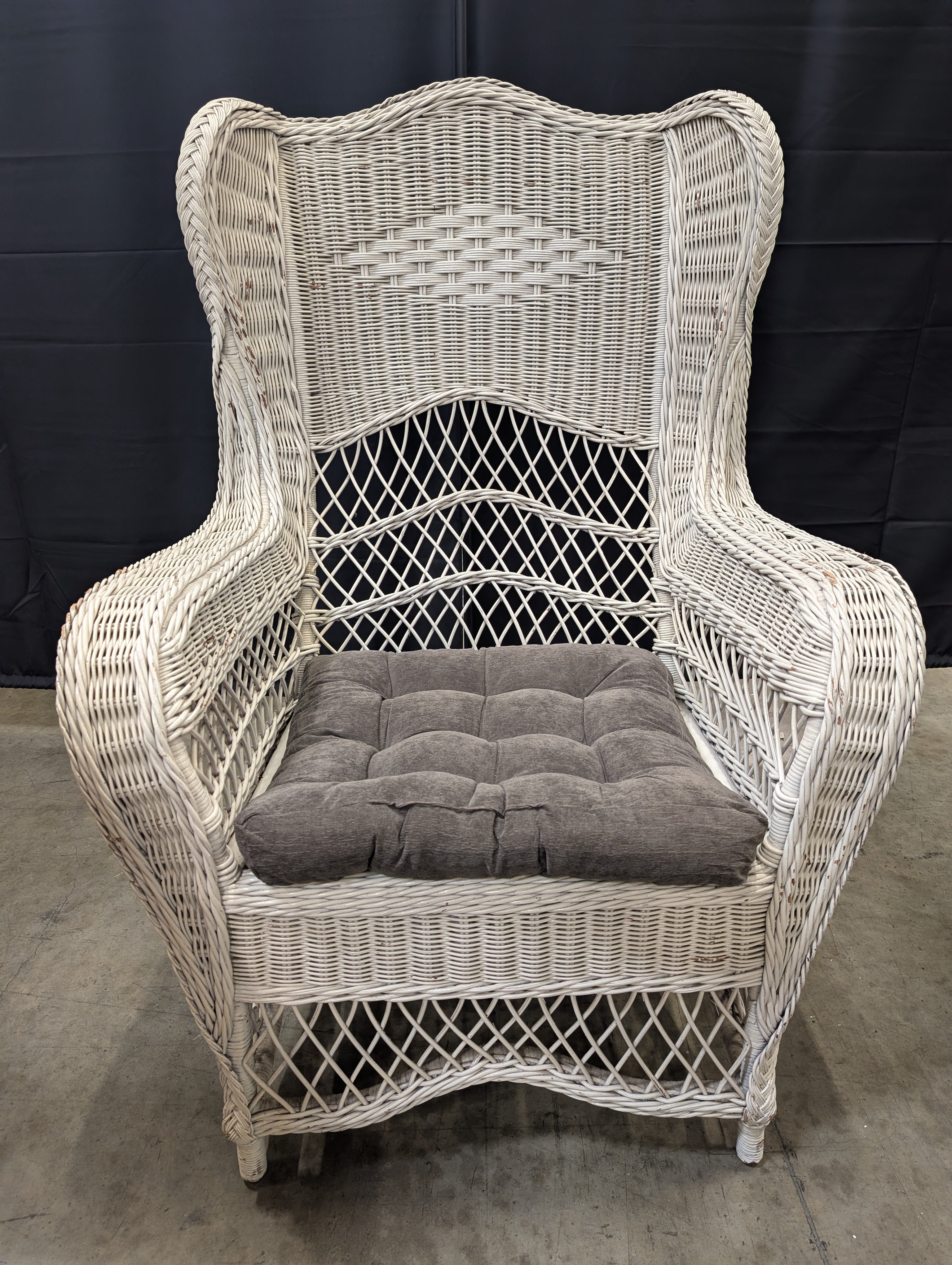 Coastal Style White Wicker Wingback Armchair