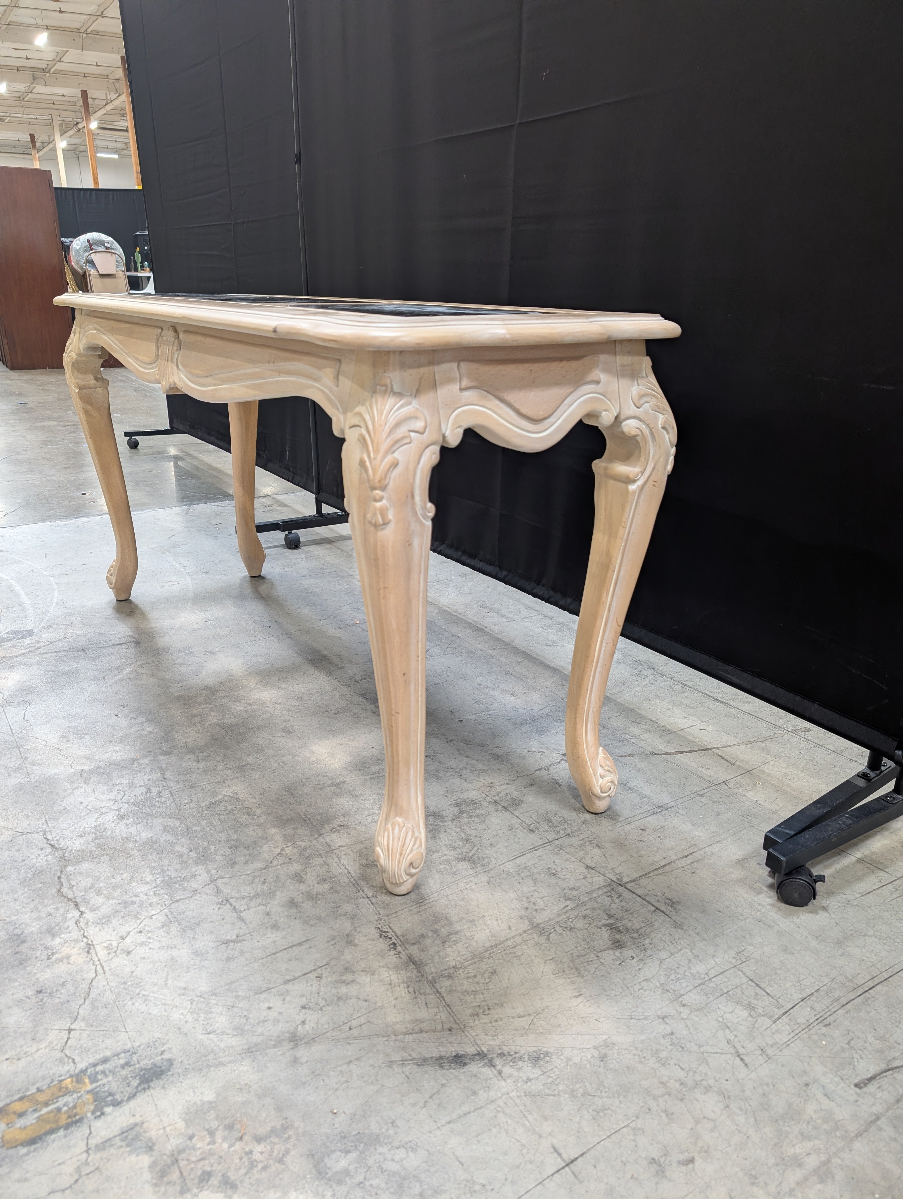Ornate Carved Wood Hooker Furniture Console Table with Three Glass Top Panels