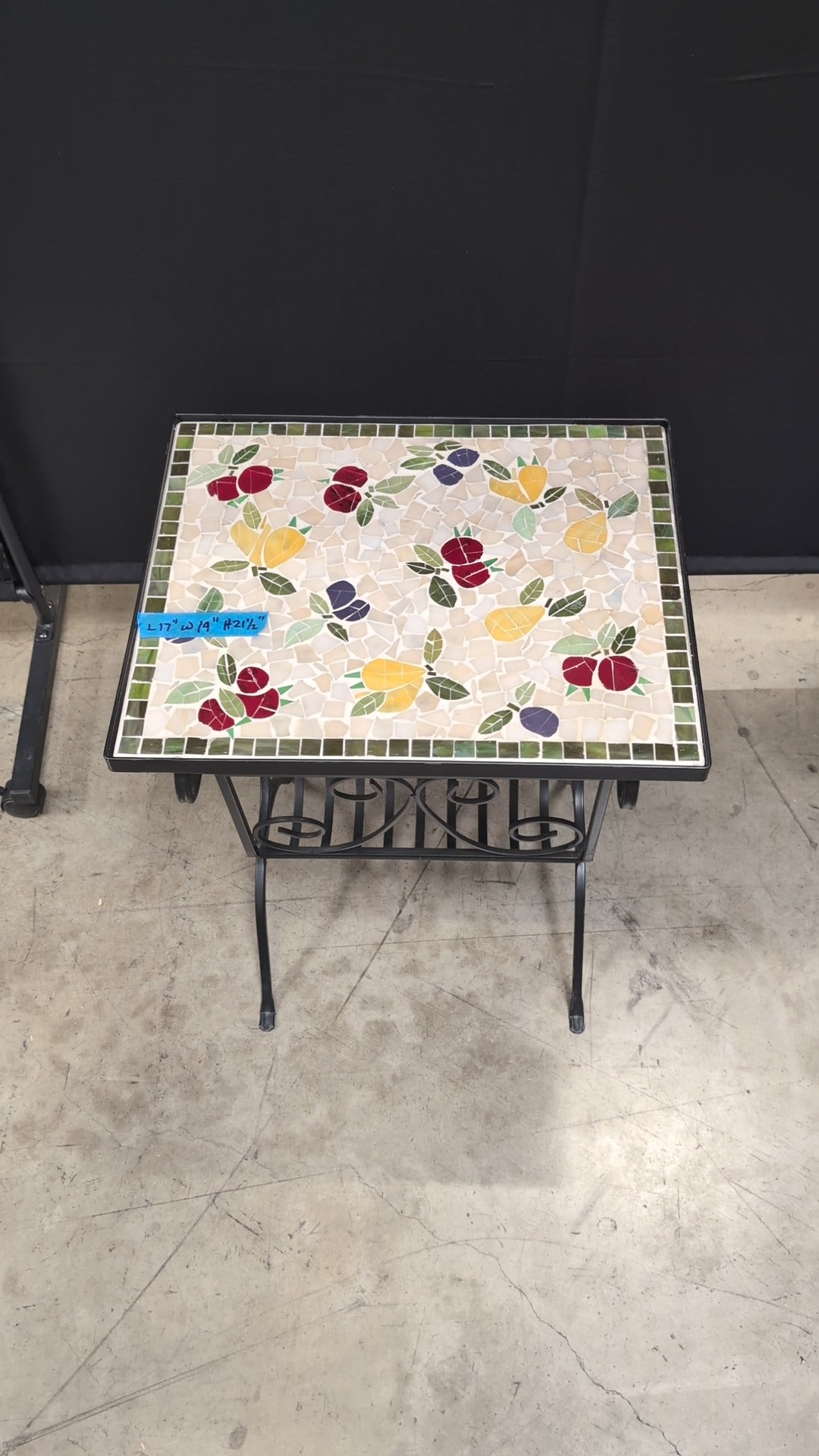 Artisan Mosaic Floral Side Table with Wrought Iron Base