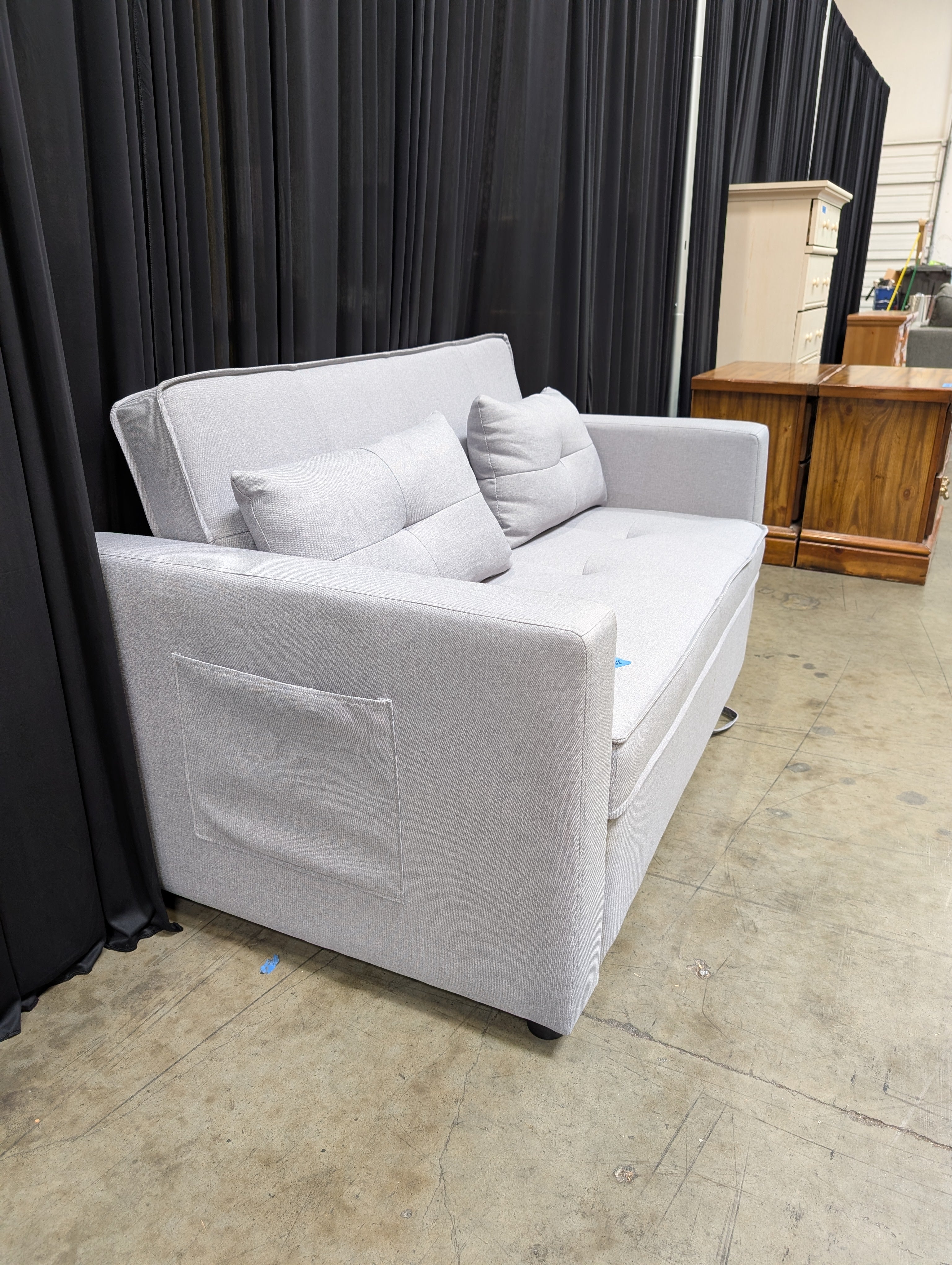 Light Grey Upholstered Loveseat with Pull Out Bed