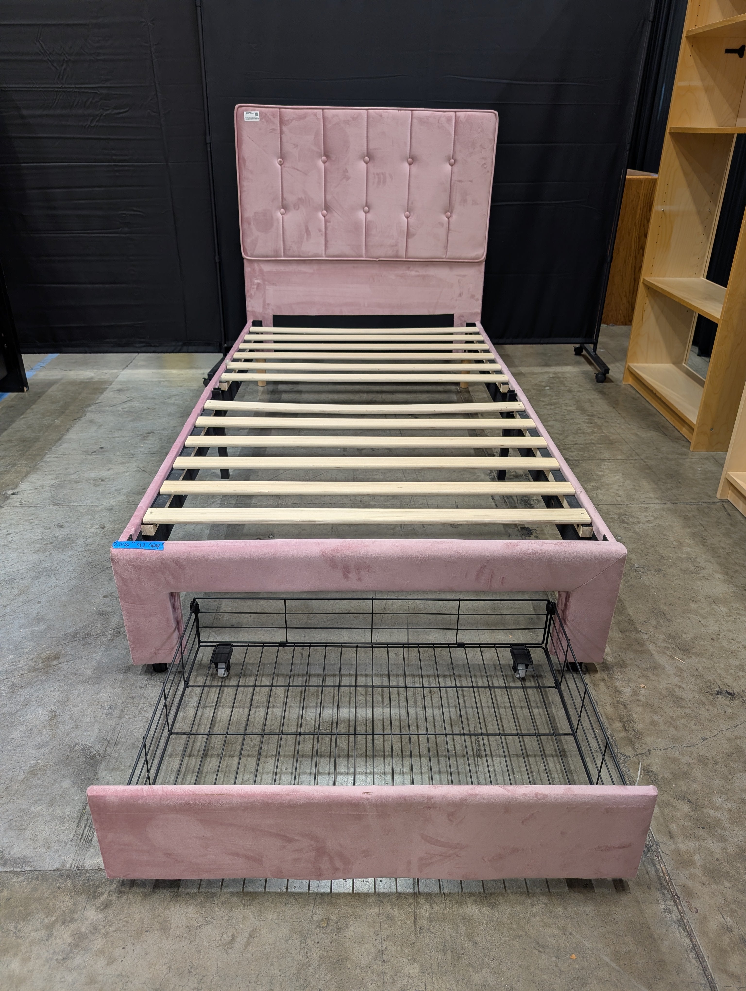 Pink Velvet Tufted Twin Platform Bed Frame with Storage Drawers