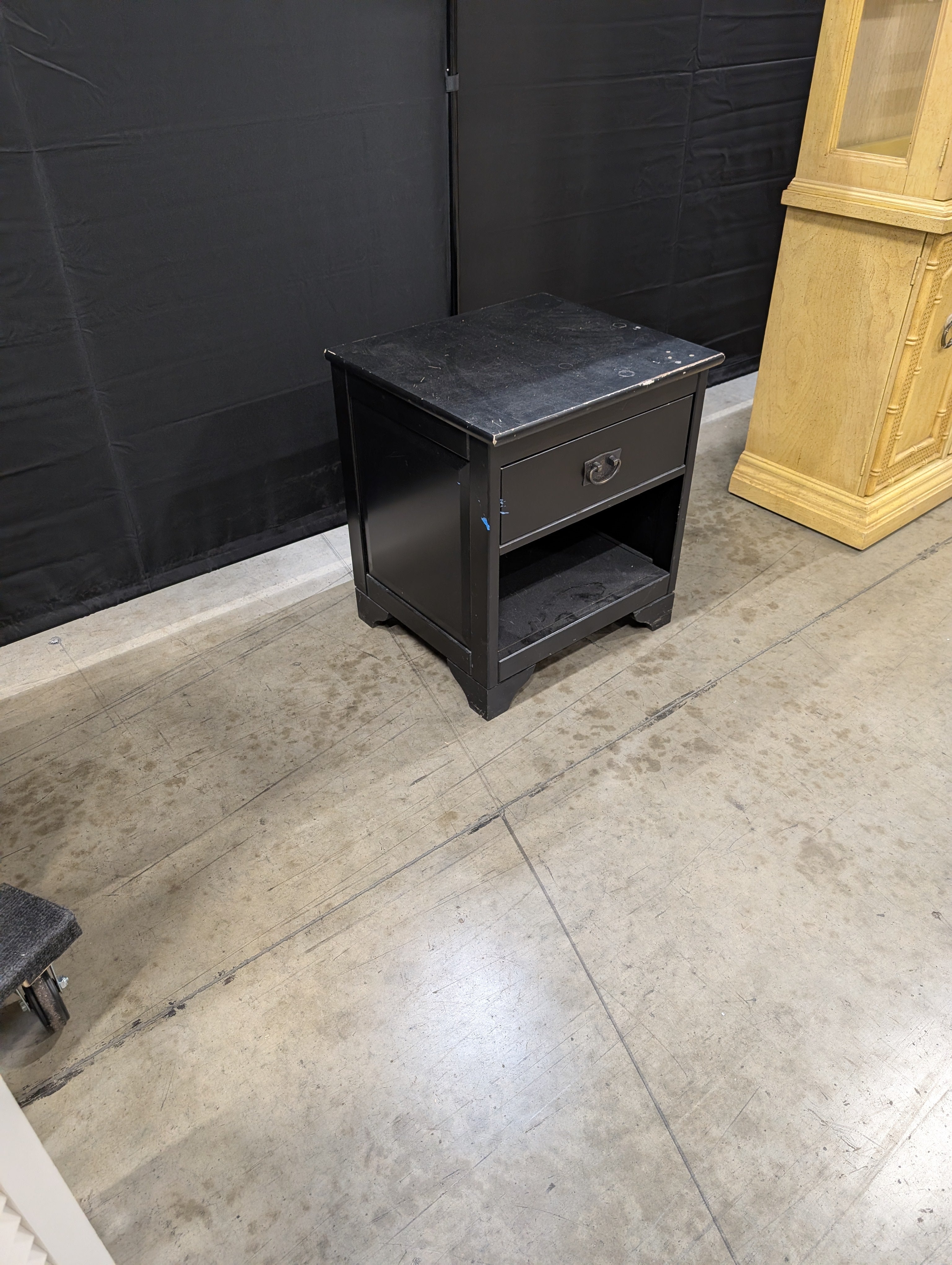 used Dark Finish Bedside Table with Drawer and Open Shelf