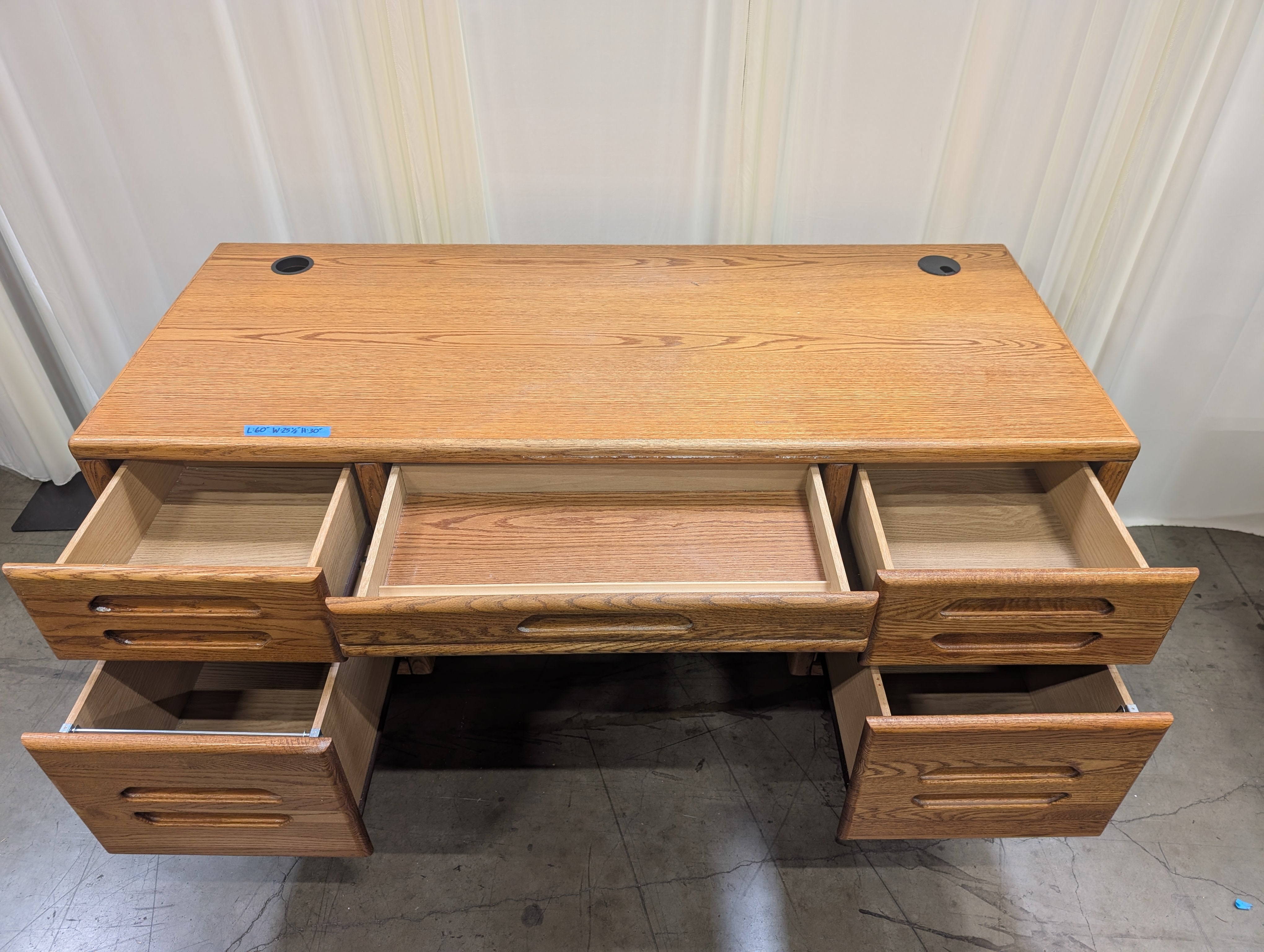 Honey Oak Double Pedestal Desk with Integrated Pulls