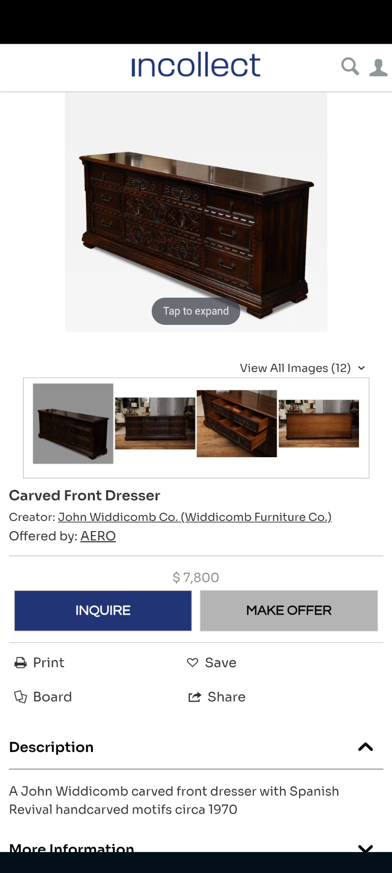 John Widdicomb Carved Dark Wood Dresser