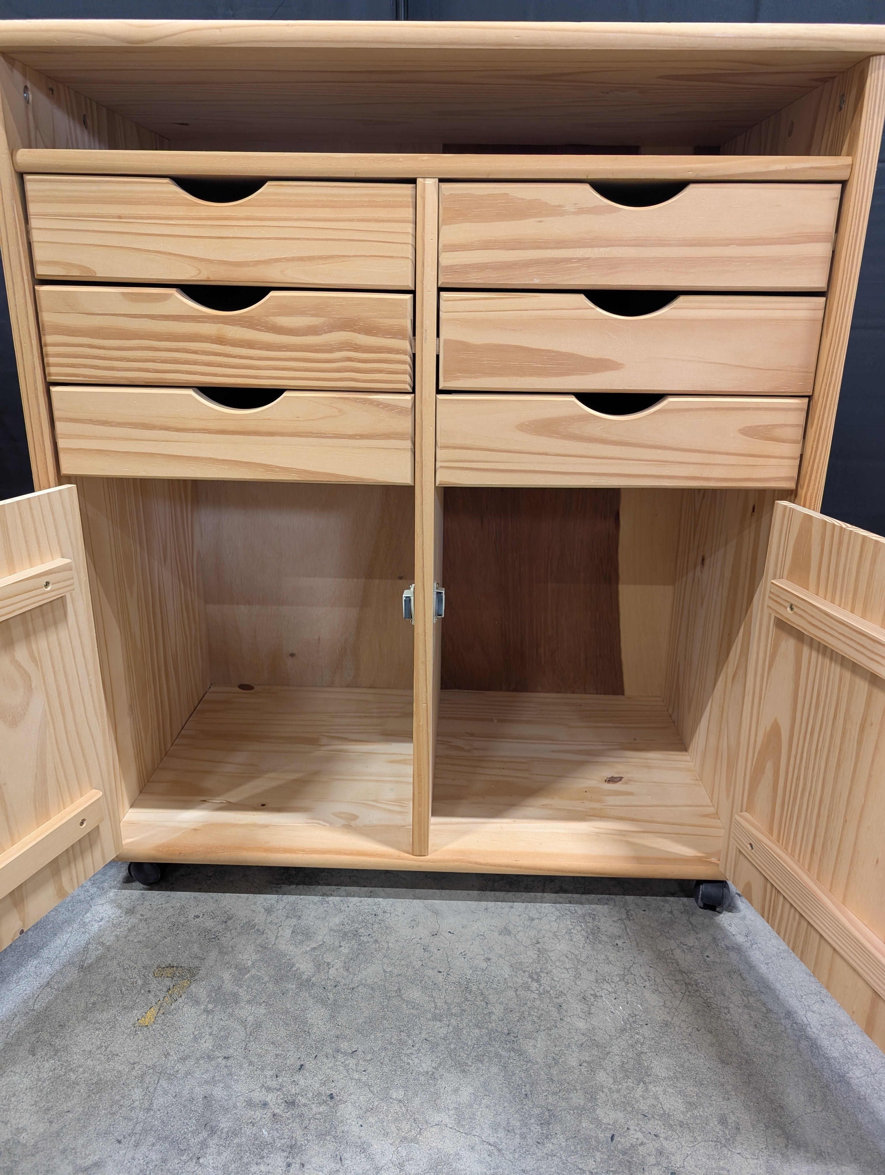 Natural Pine Wood Rolling Storage Cabinet