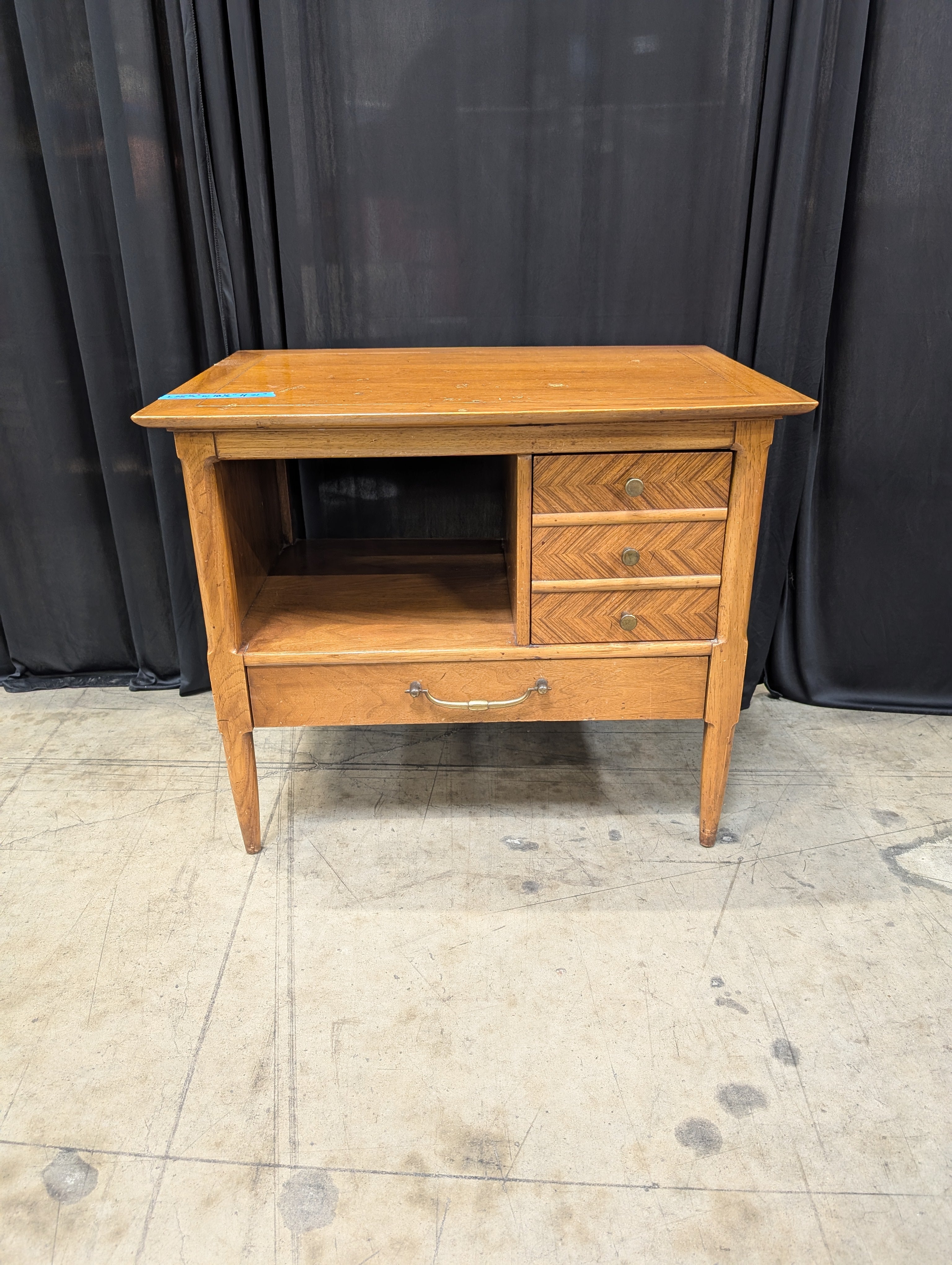 Tomlinson Honey Tone Wood Nightstand with Chevron Pattern Drawers