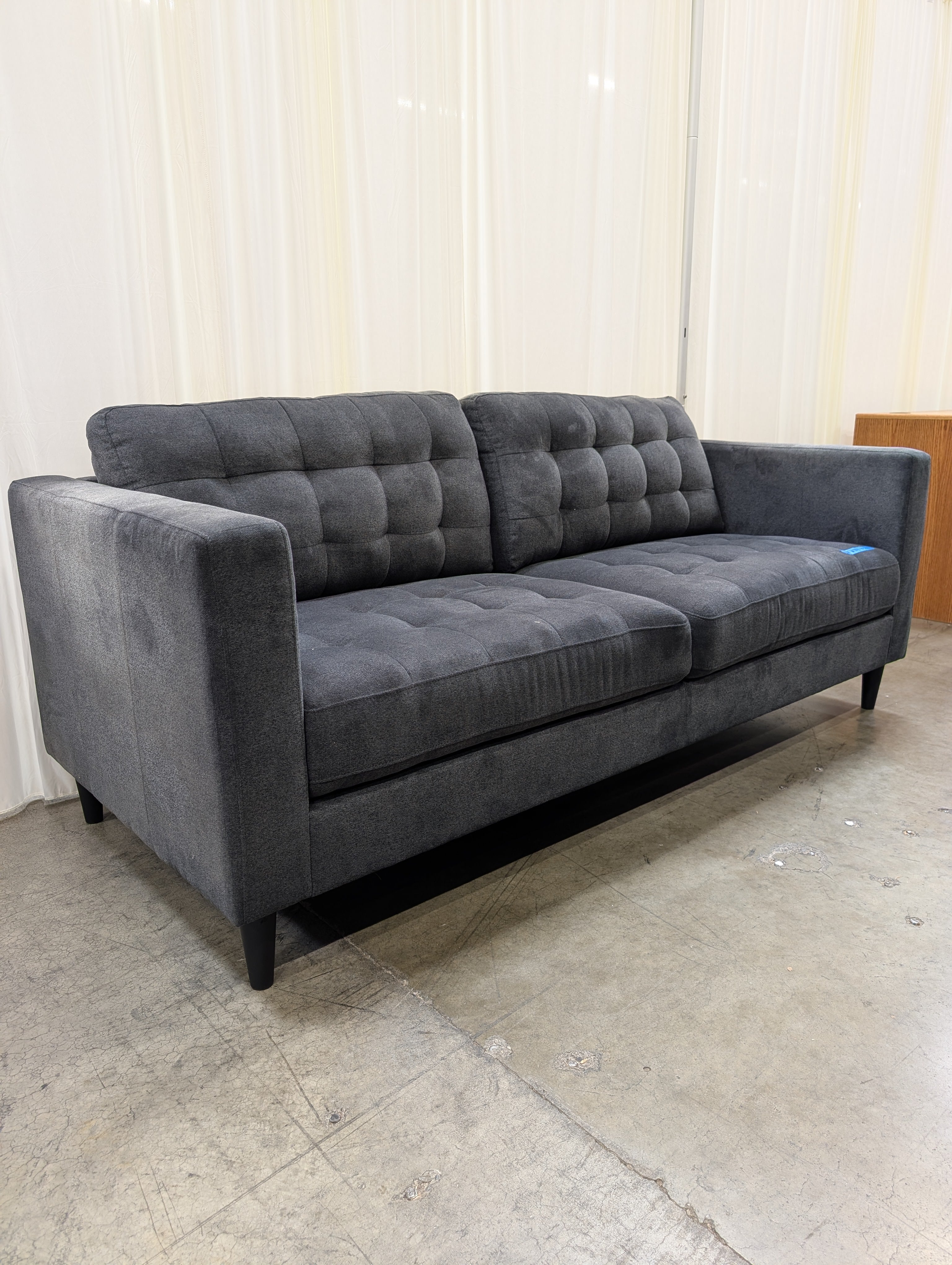 Tufted Charcoal Fabric Couch with Tapered Legs