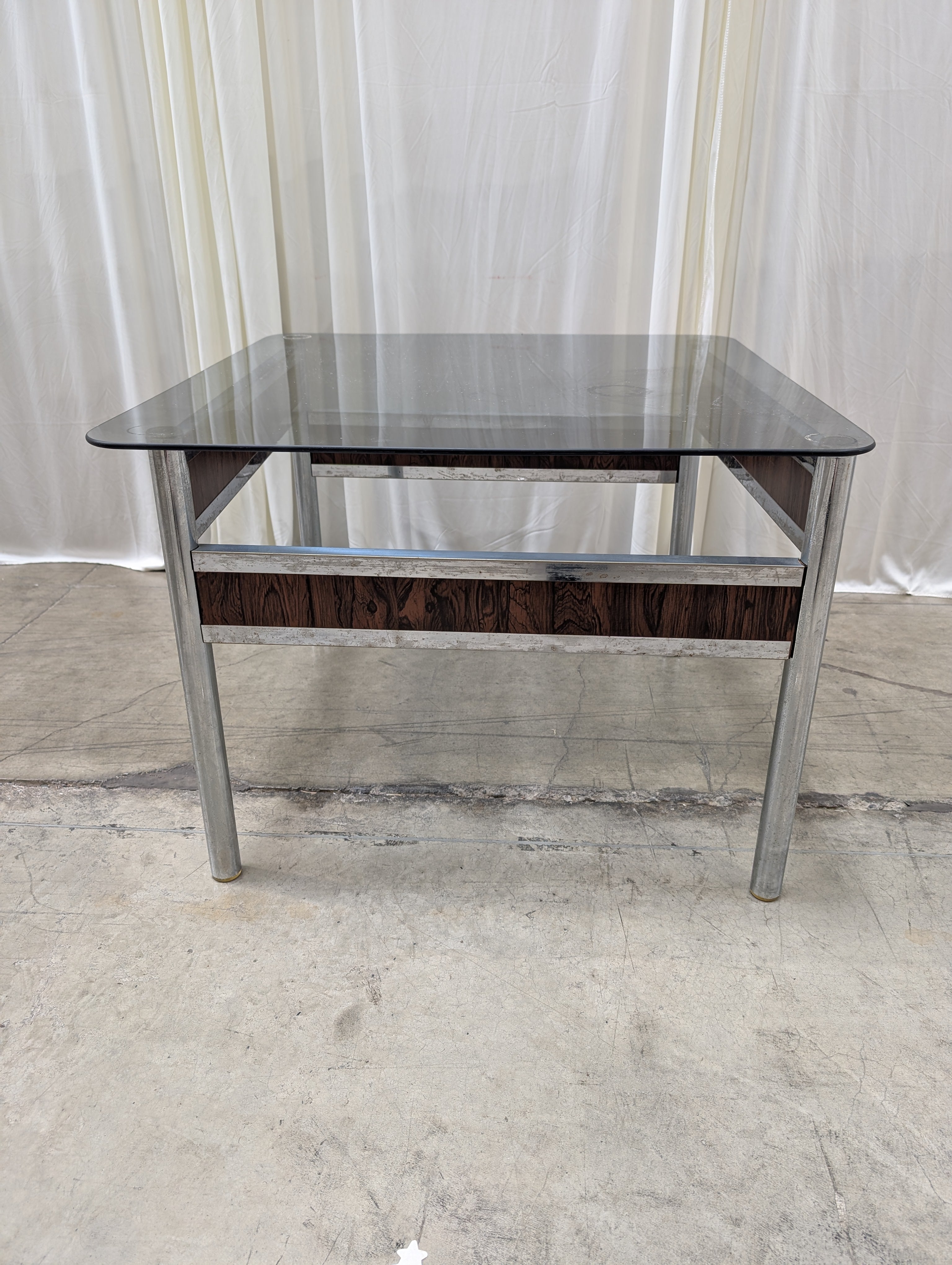 Clear Glass and Metal Two-Tier End Table