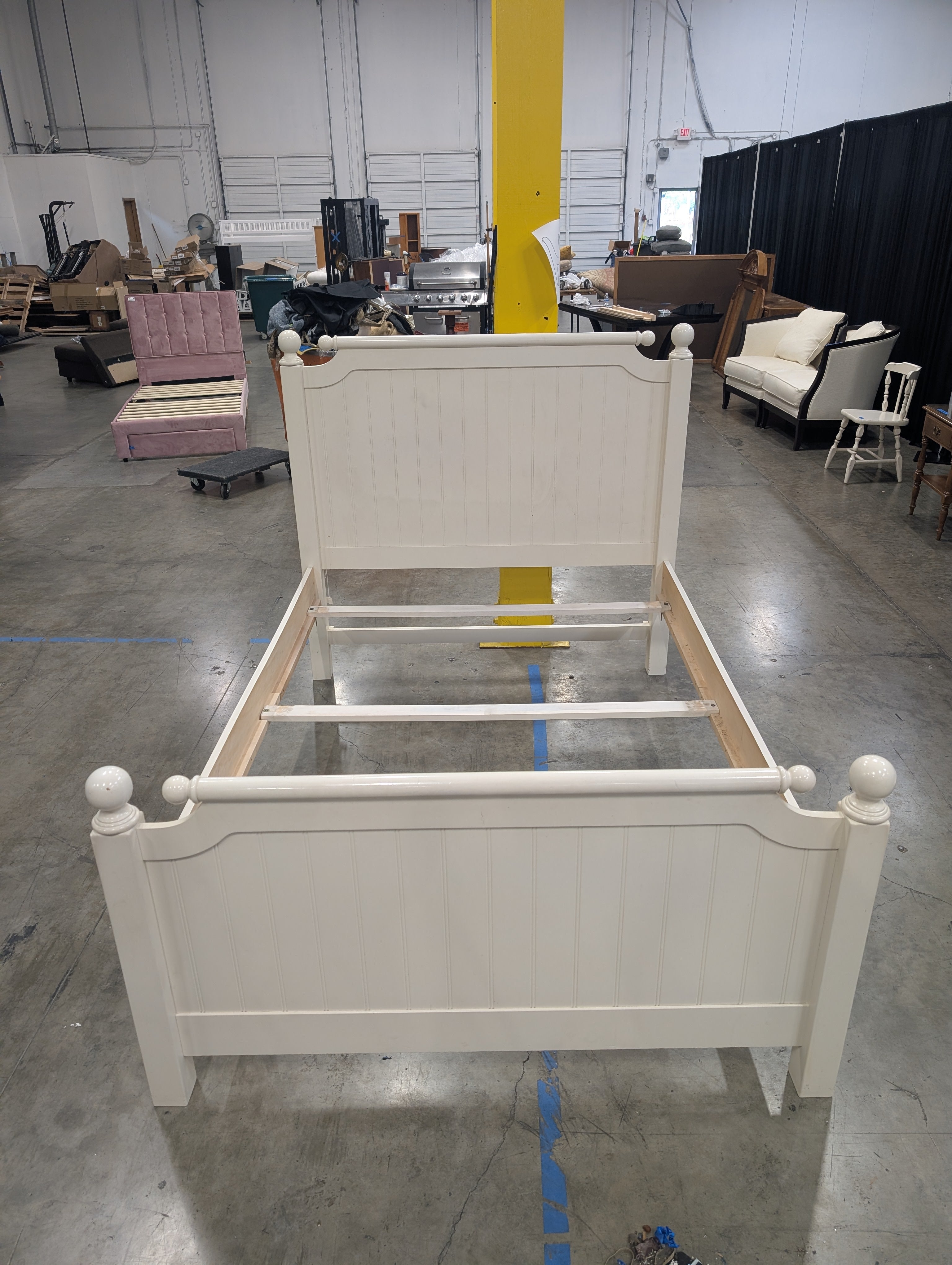 Cottage Style Beadboard Bed Frame in White Wood