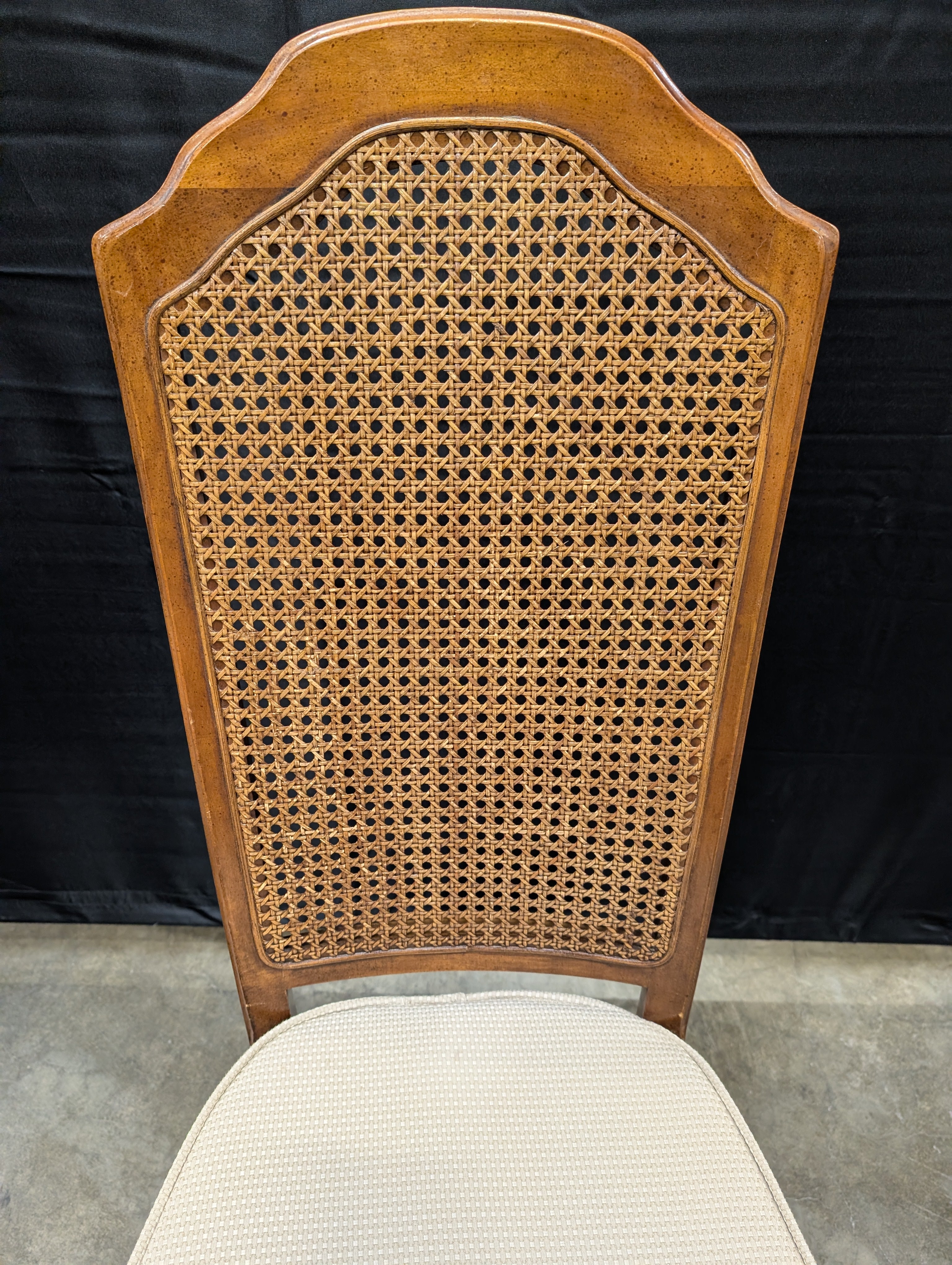 Vintage Style Cane Back Dining Chairs with Upholstered Seats