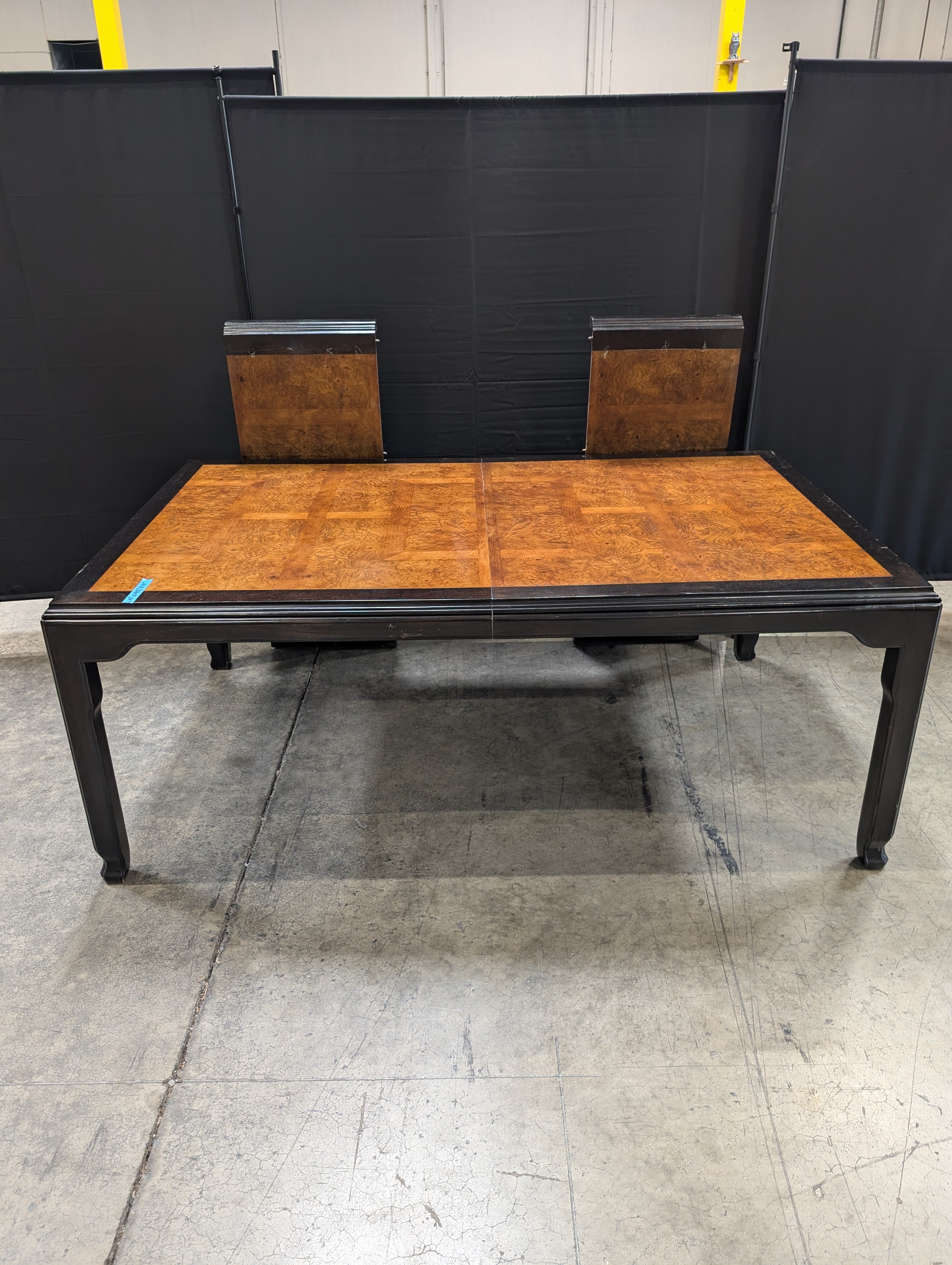 Rectangular Dark Hardwood Dining Table with Burl Wood Veneer Top