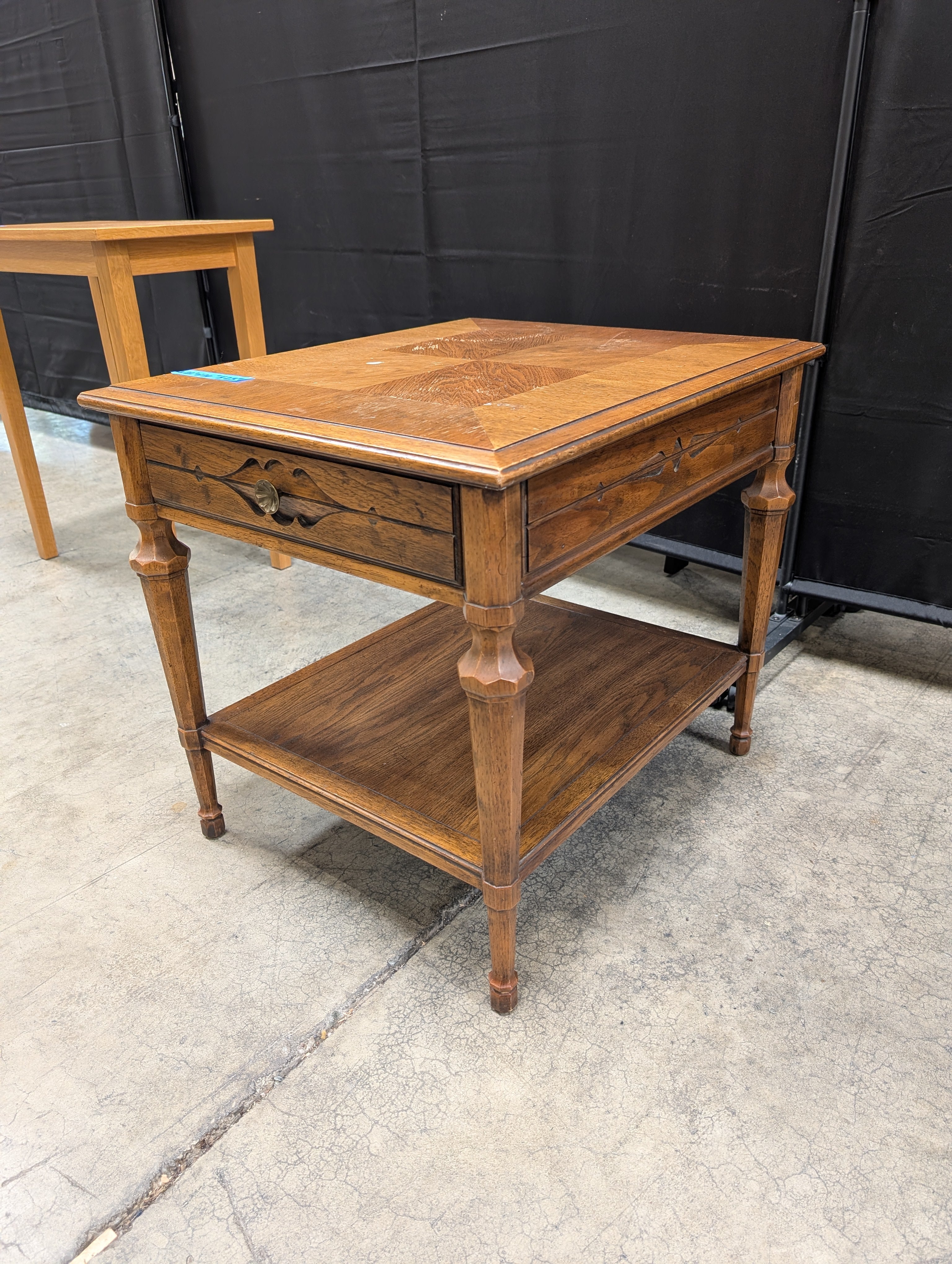 Wood Heritage Table with Drawer and Two Shelves