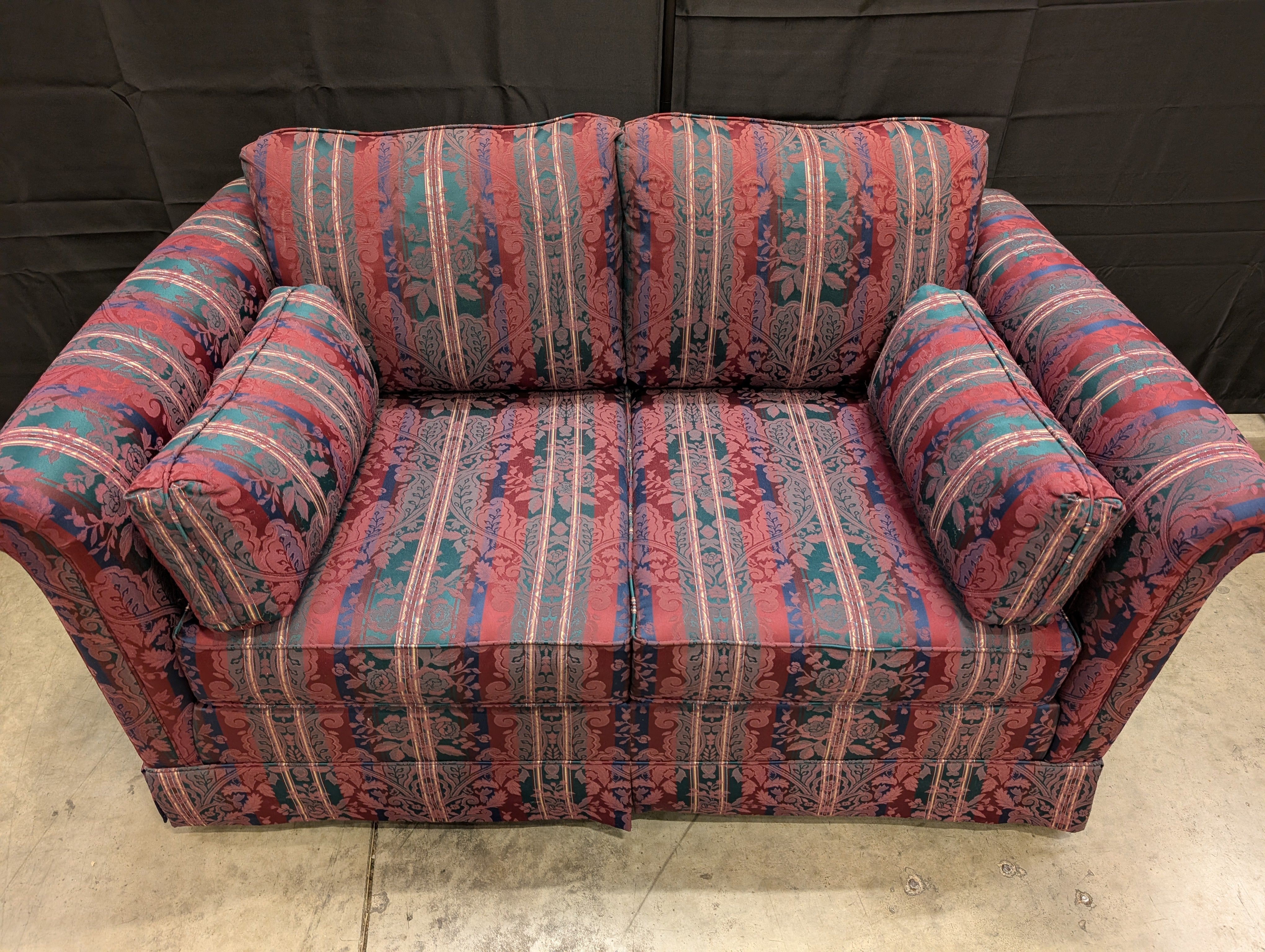 Traditional Burgundy Striped Two-Seater Sofa