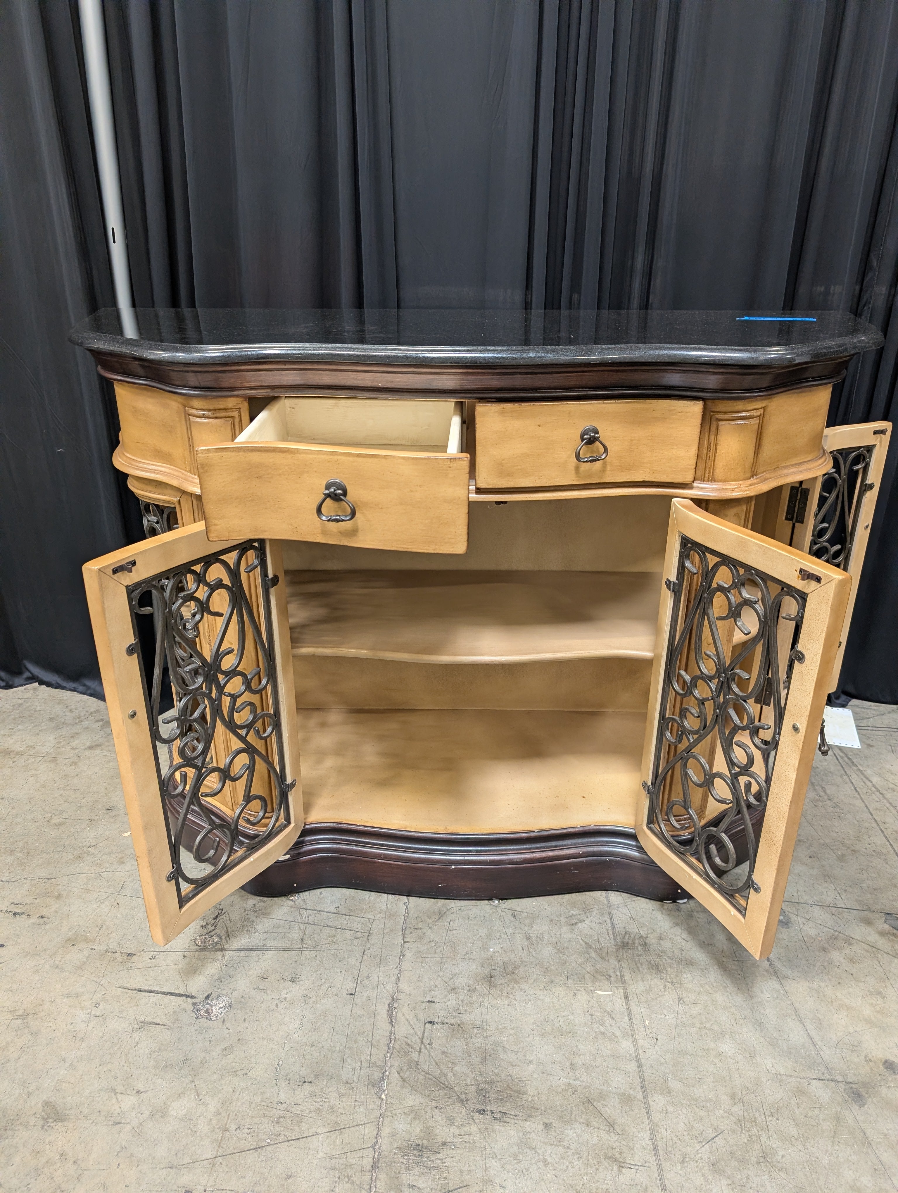 Two-Tone Traditional Wood Buffet with Metal Scrollwork