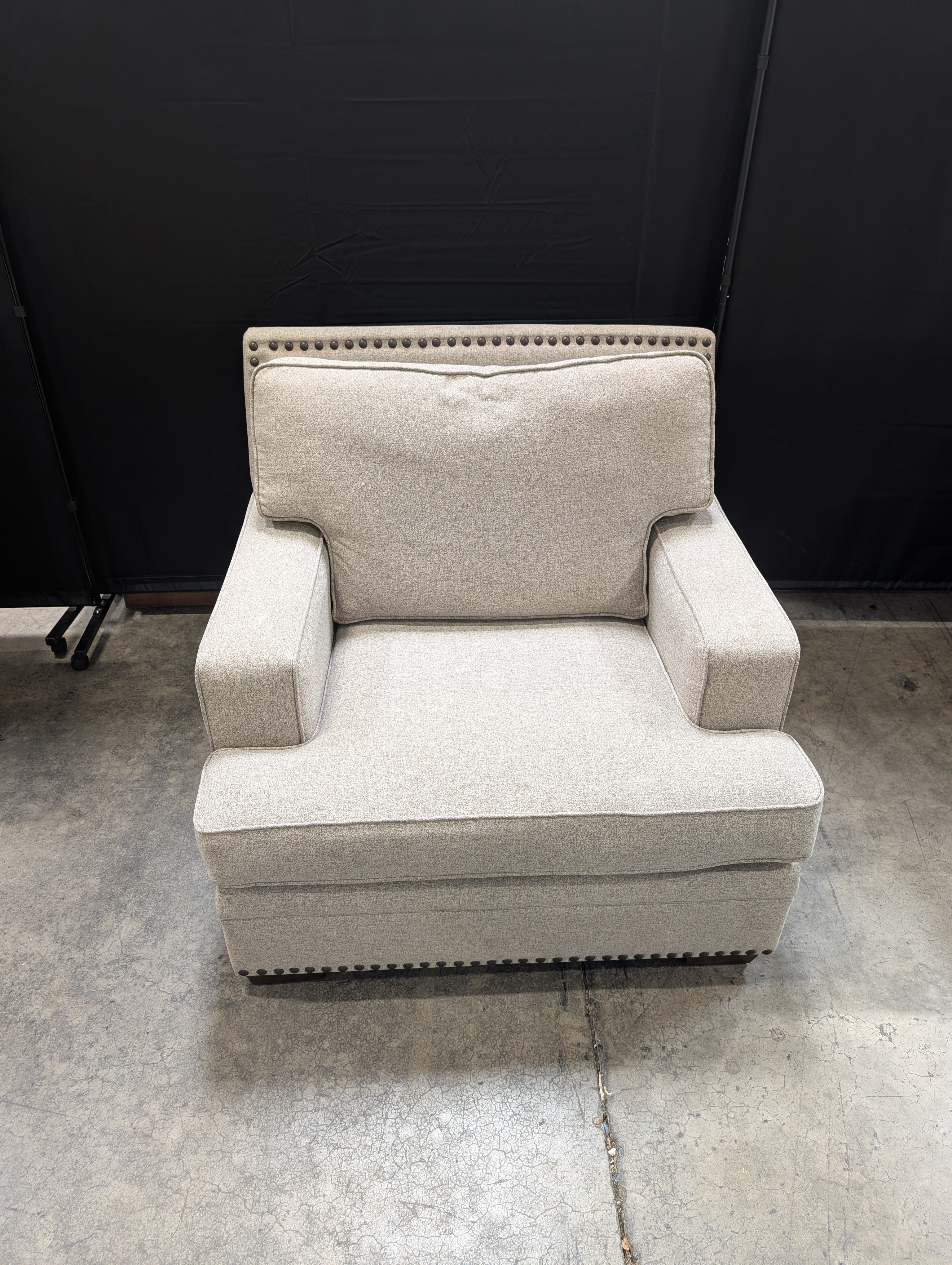 Grey Fabric Upholstered Armchair with Nailhead Trim
