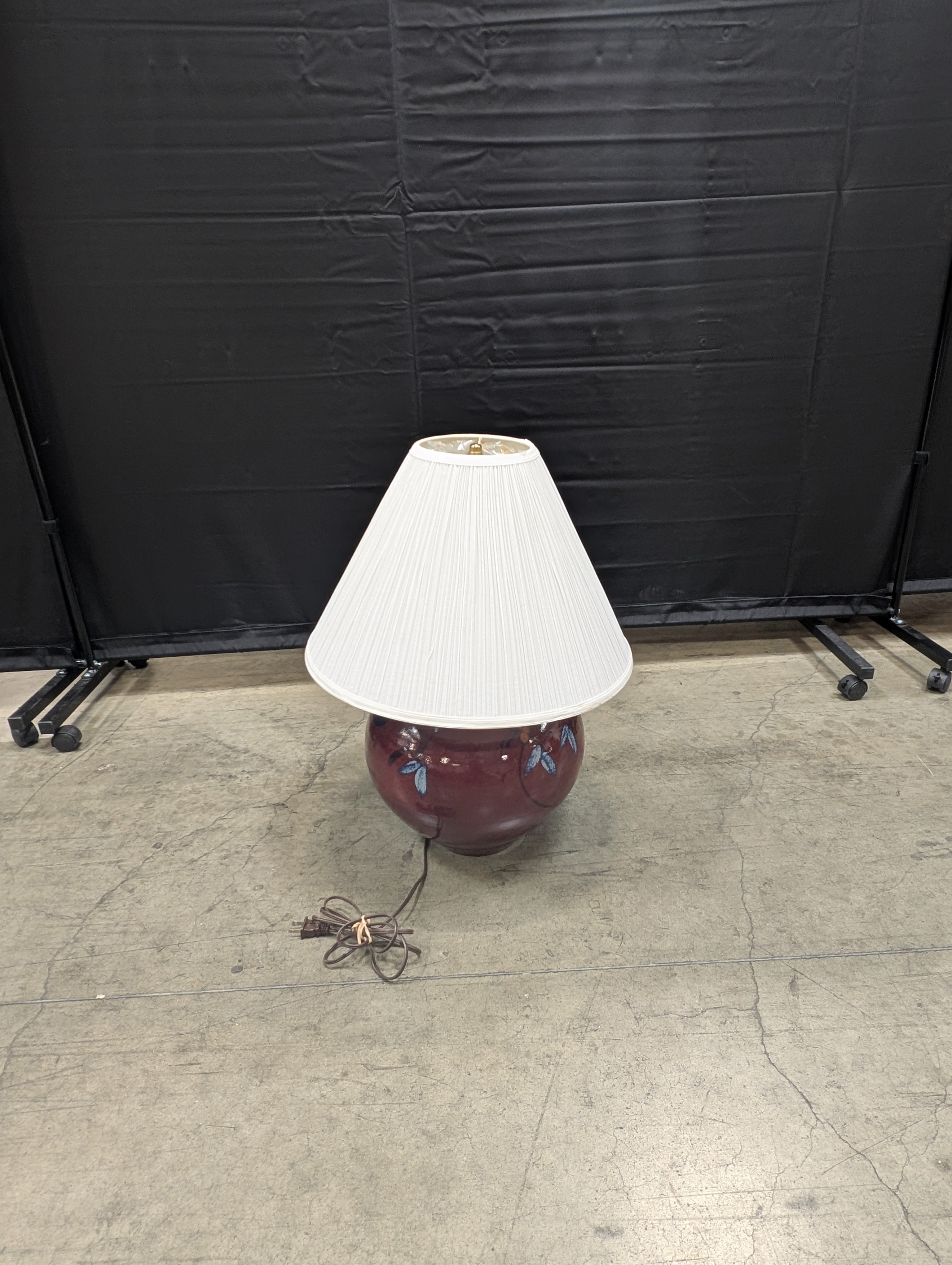 Artisan Glazed Ceramic Table Lamp with Floral Design