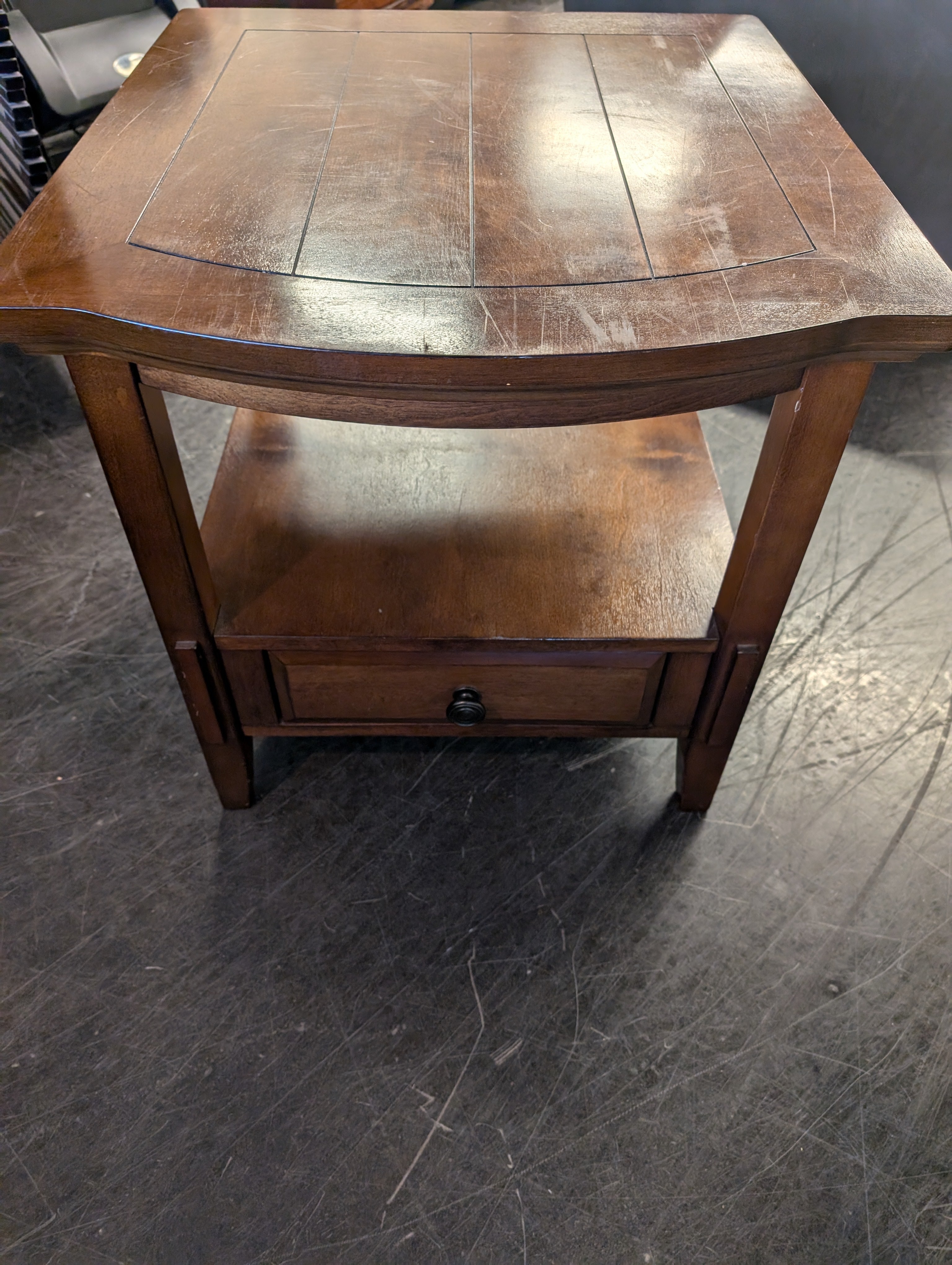 Classic Brown Wood Side Table with Drawer and Shelf